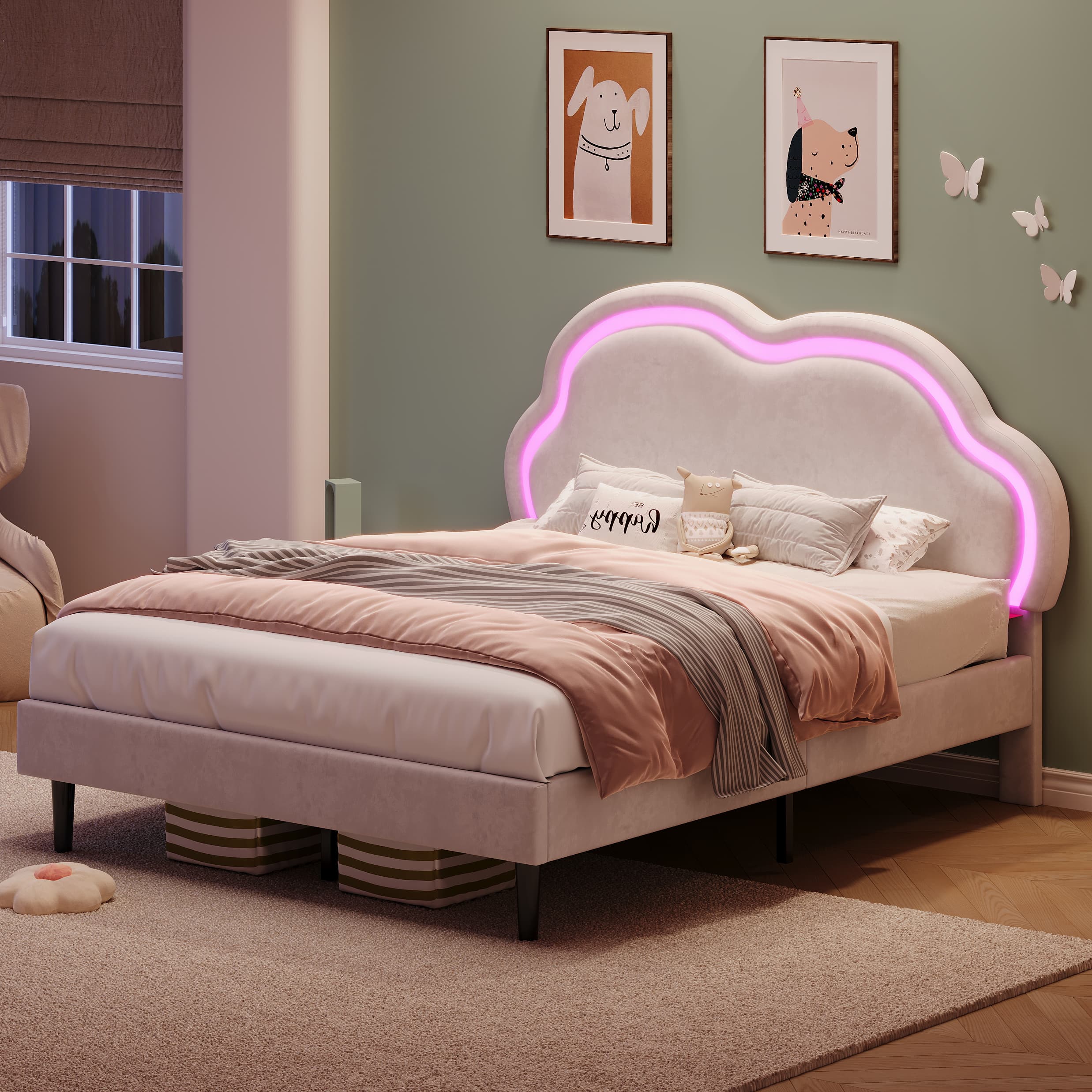 Transform Your Bedroom with the LED Cloud Velvet Double Bed - image 1