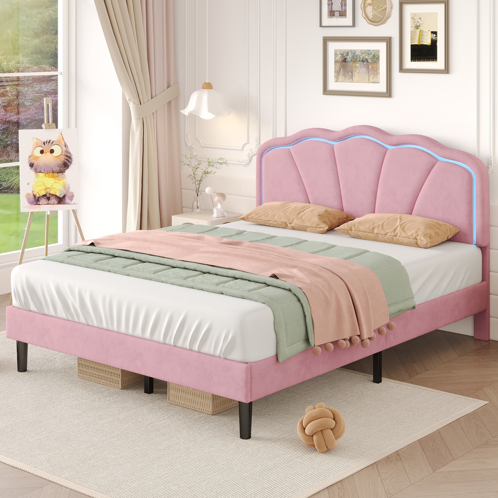 Transform Your Space with this Pink Velvet LED Double Bed - image 3