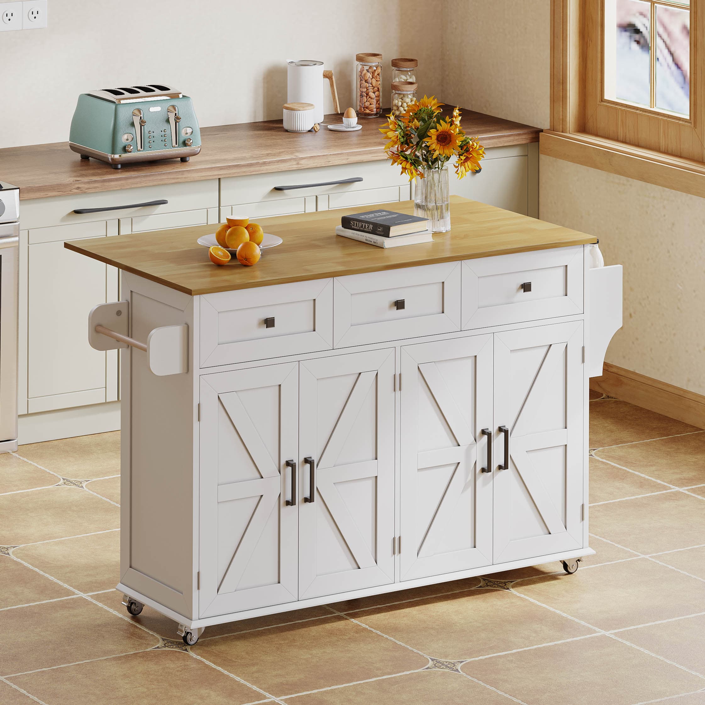 Transform Your Kitchen with this Foldable Rolling Island - White Natural