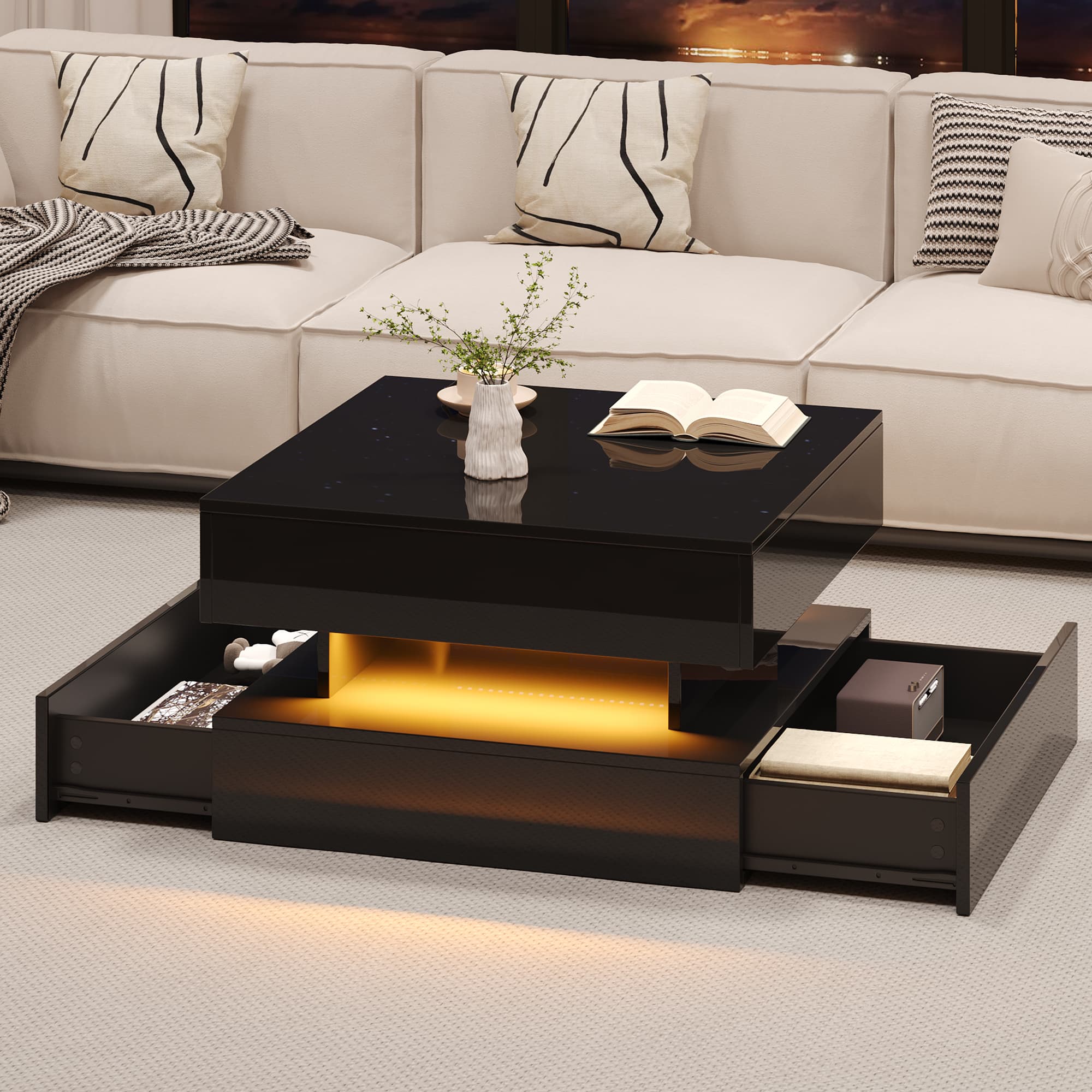 Transform Your Lounge with this Black LED Lift-Top Coffee Table - image 2
