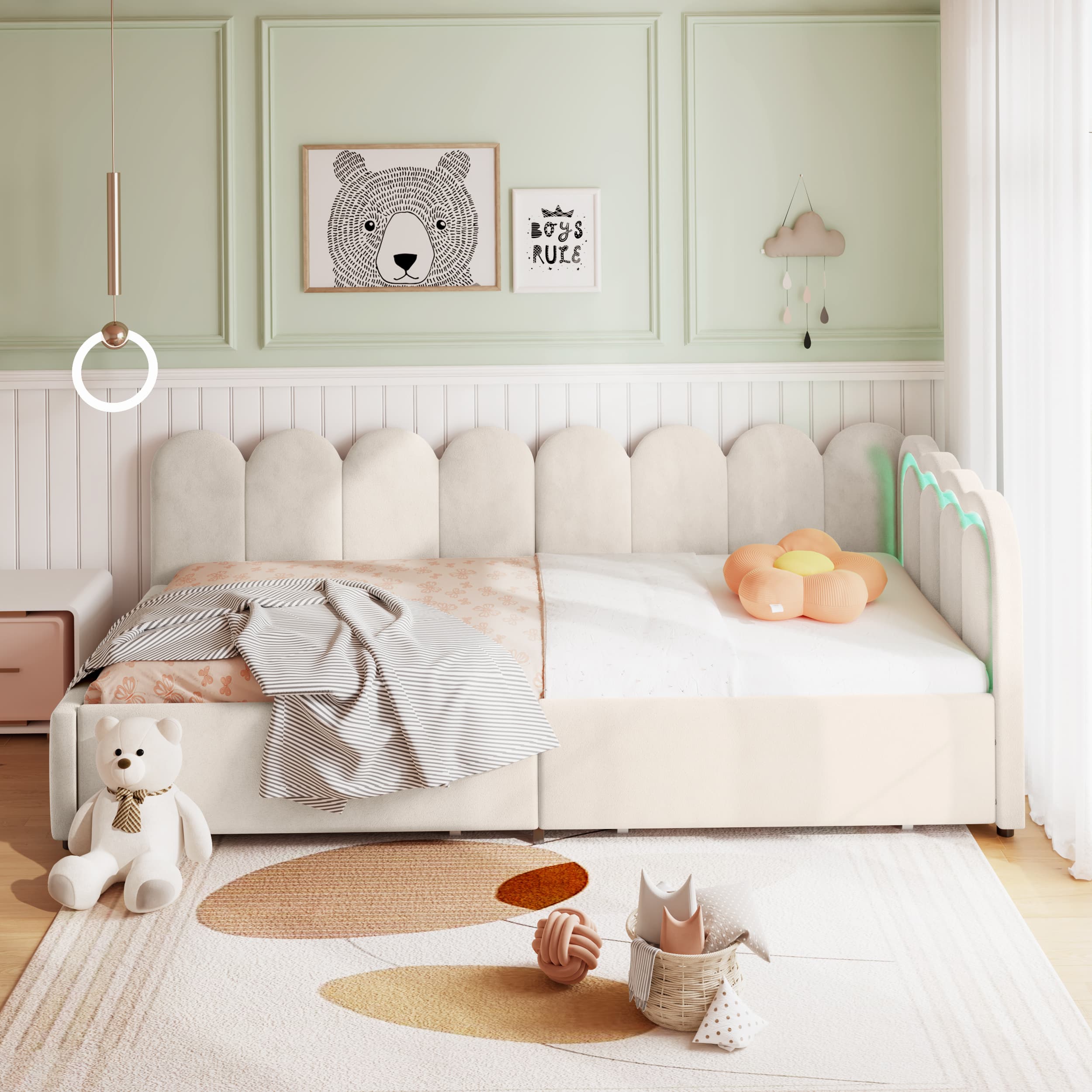 Transform Your Space with this Beige Velvet LED Daybed - image 3