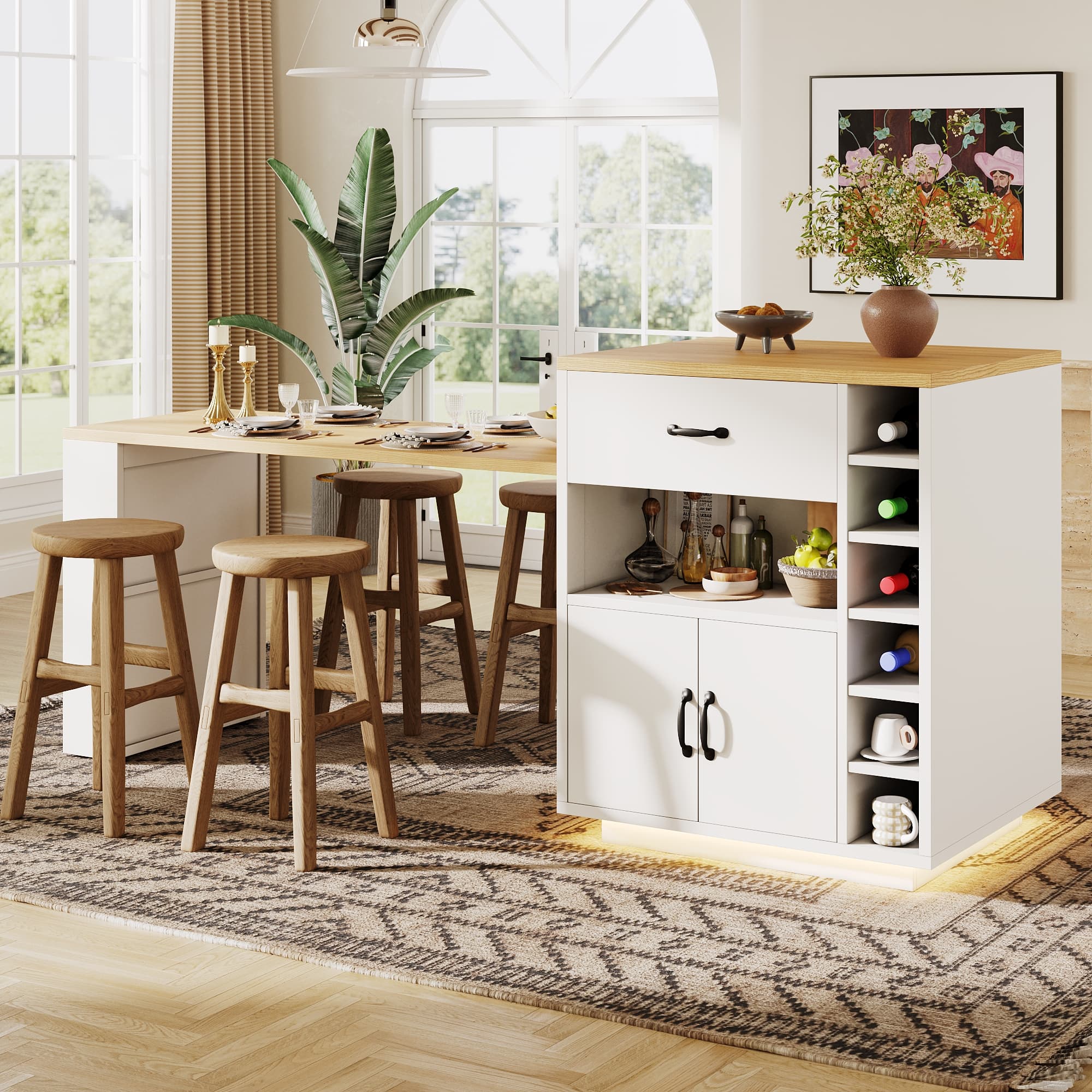 Multifunctional White Extendable Kitchen Island & Dining Space - image 4