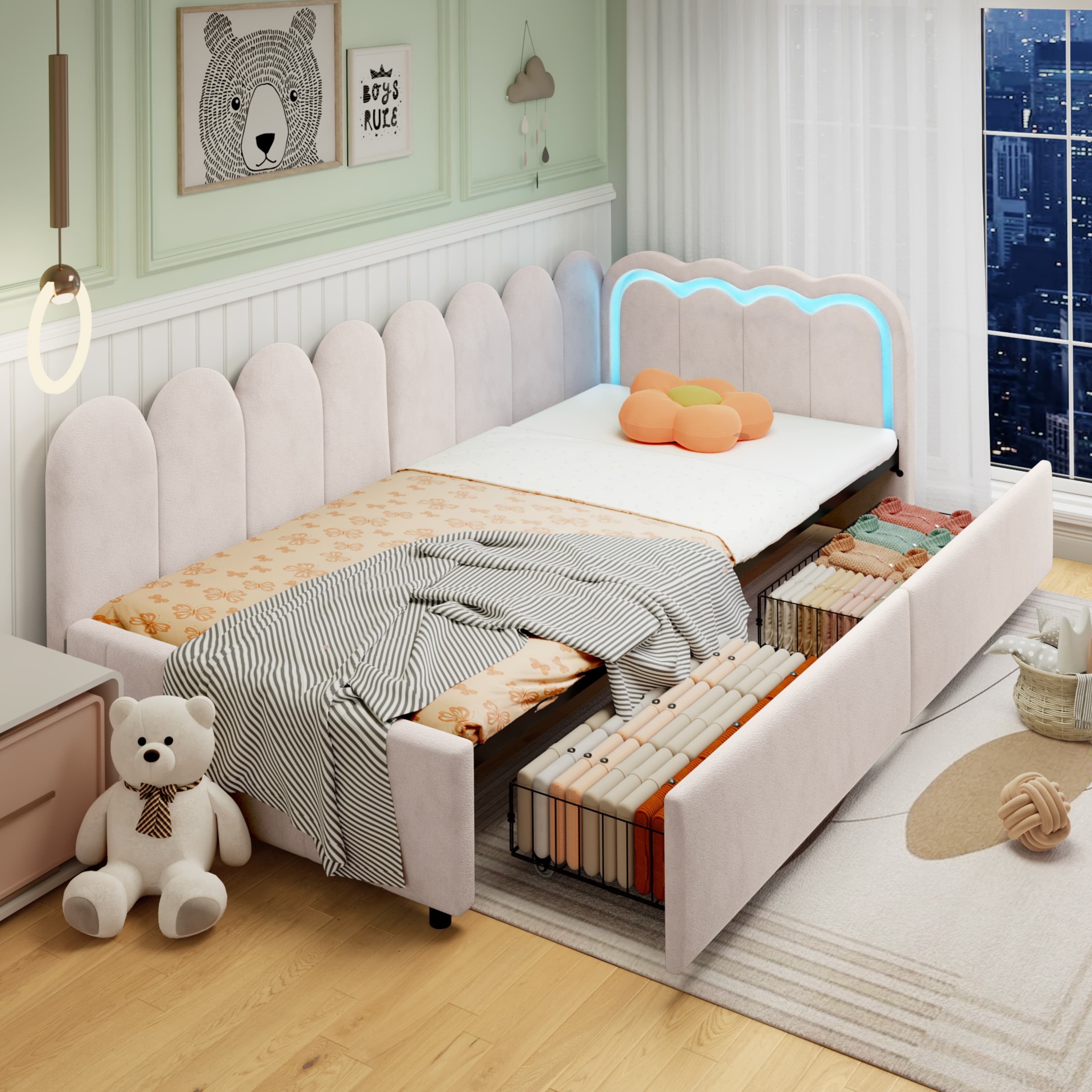 Transform Your Space with this Beige Velvet LED Daybed - image 5