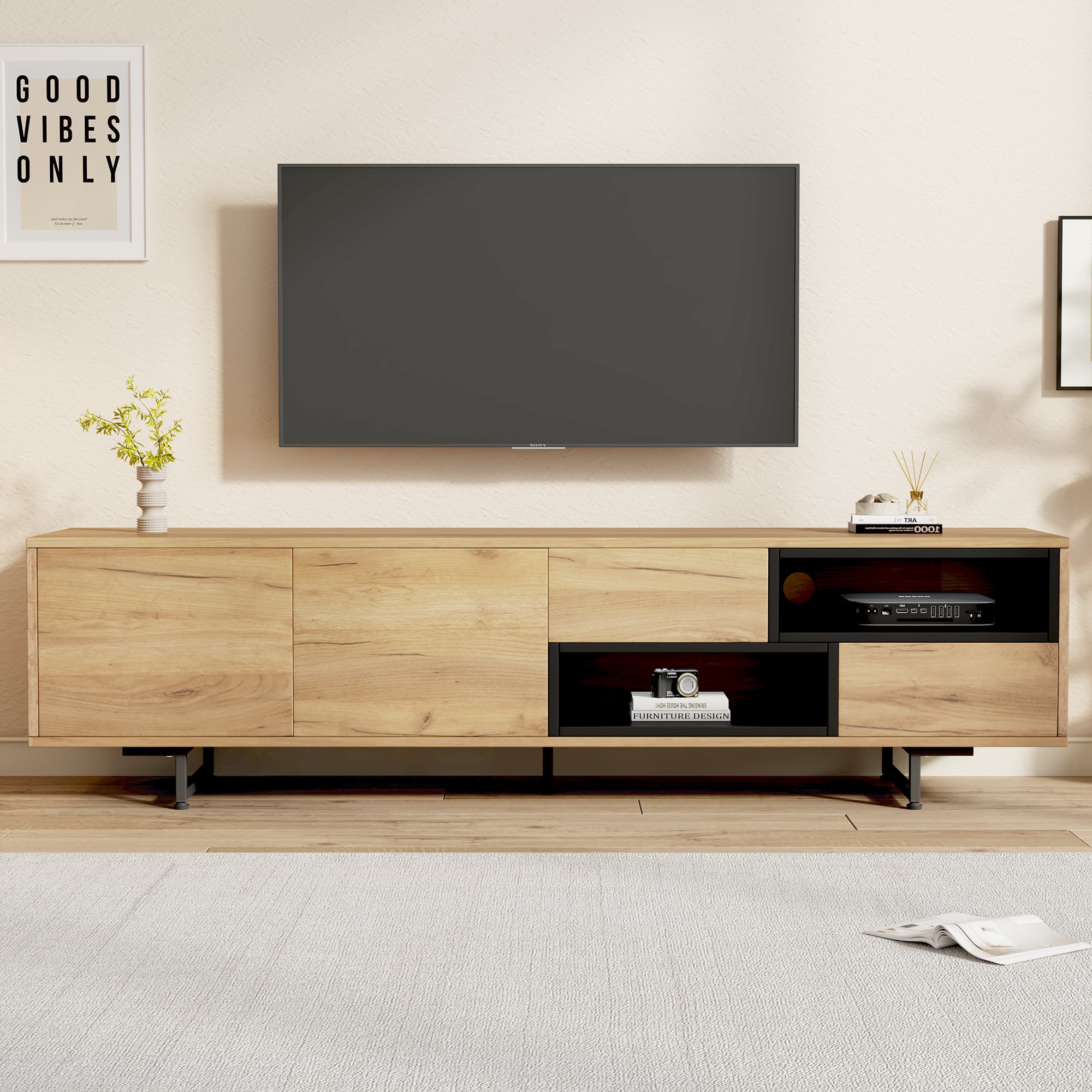 Transform Your Living Room with the Villalta Home Natural Wood TV Unit - Natural Wood