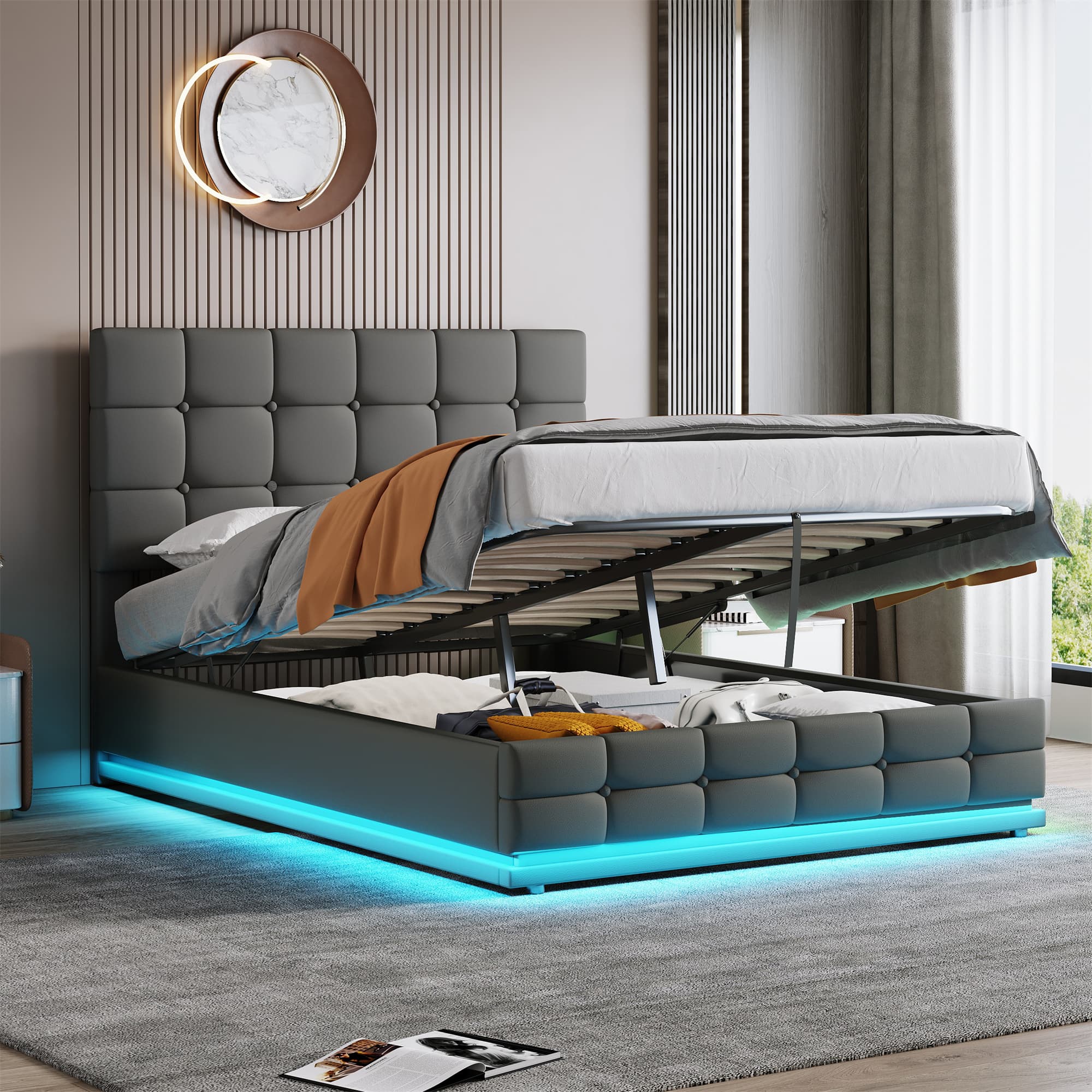 Transform Your Bedroom with this Grey LED Ottoman Bed - image 5