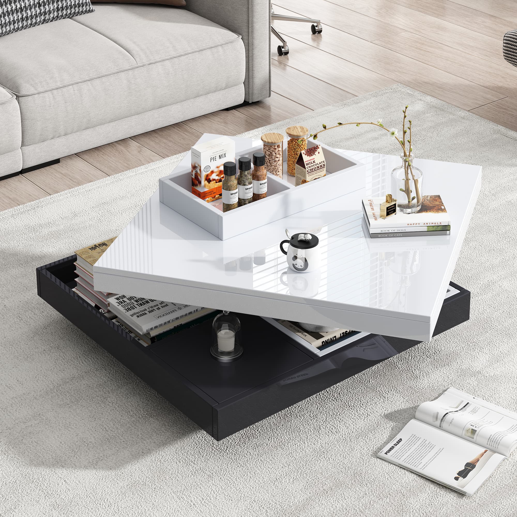 Transform Your Lounge with this 360 Rotating Coffee Table - Black