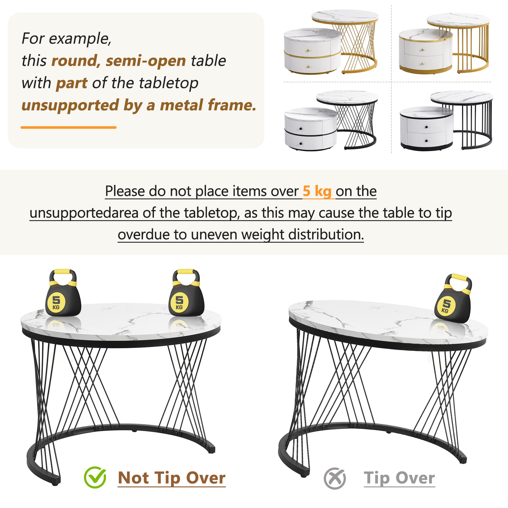 Premium White & Gold Marble Nesting Coffee Table Set - image 5