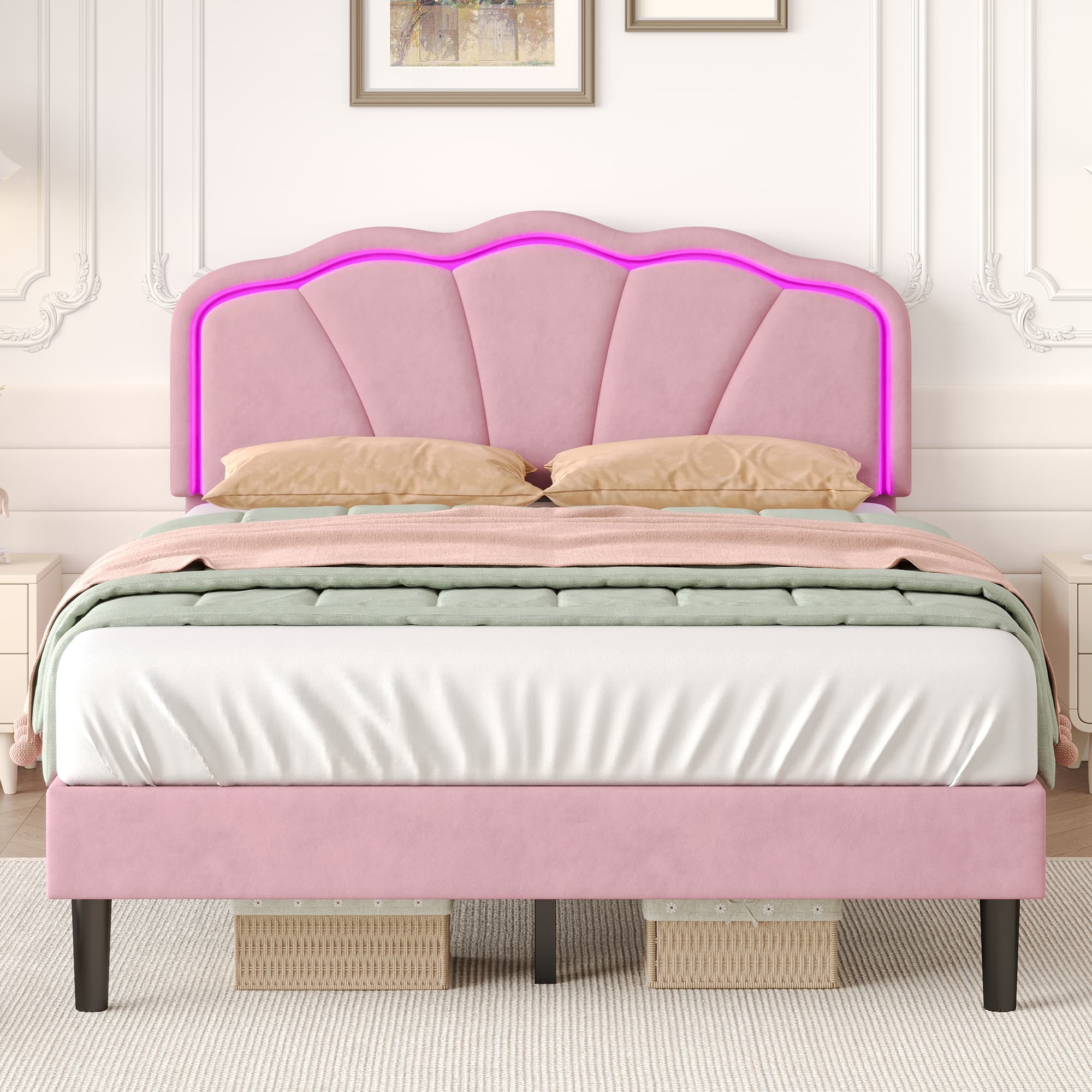 Transform Your Space with this Pink Velvet LED Double Bed - image 4