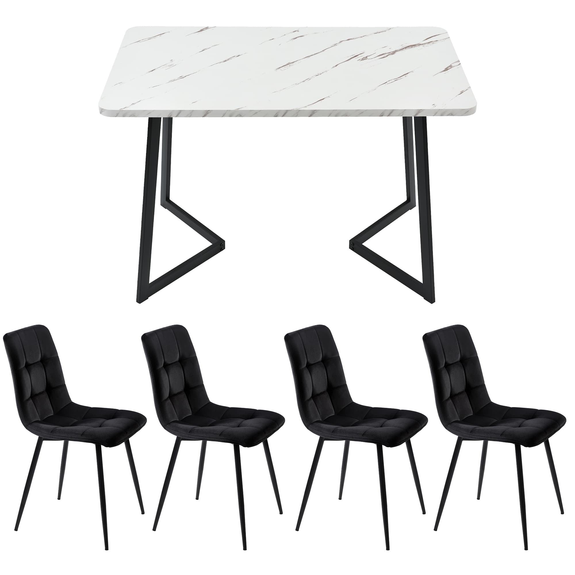 Modern Black Marble Effect Dining Table & Velvet Chairs - image 5