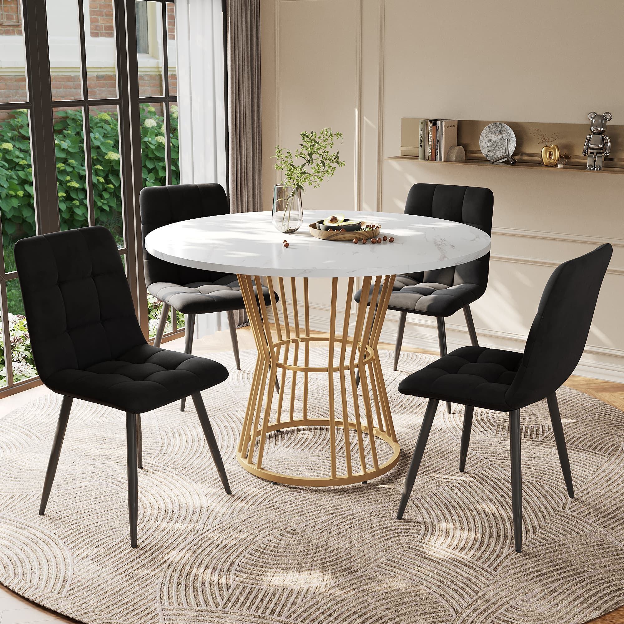 Discover the Villalta Home 100cm Marble Effect & Velvet Dining Set - image 4