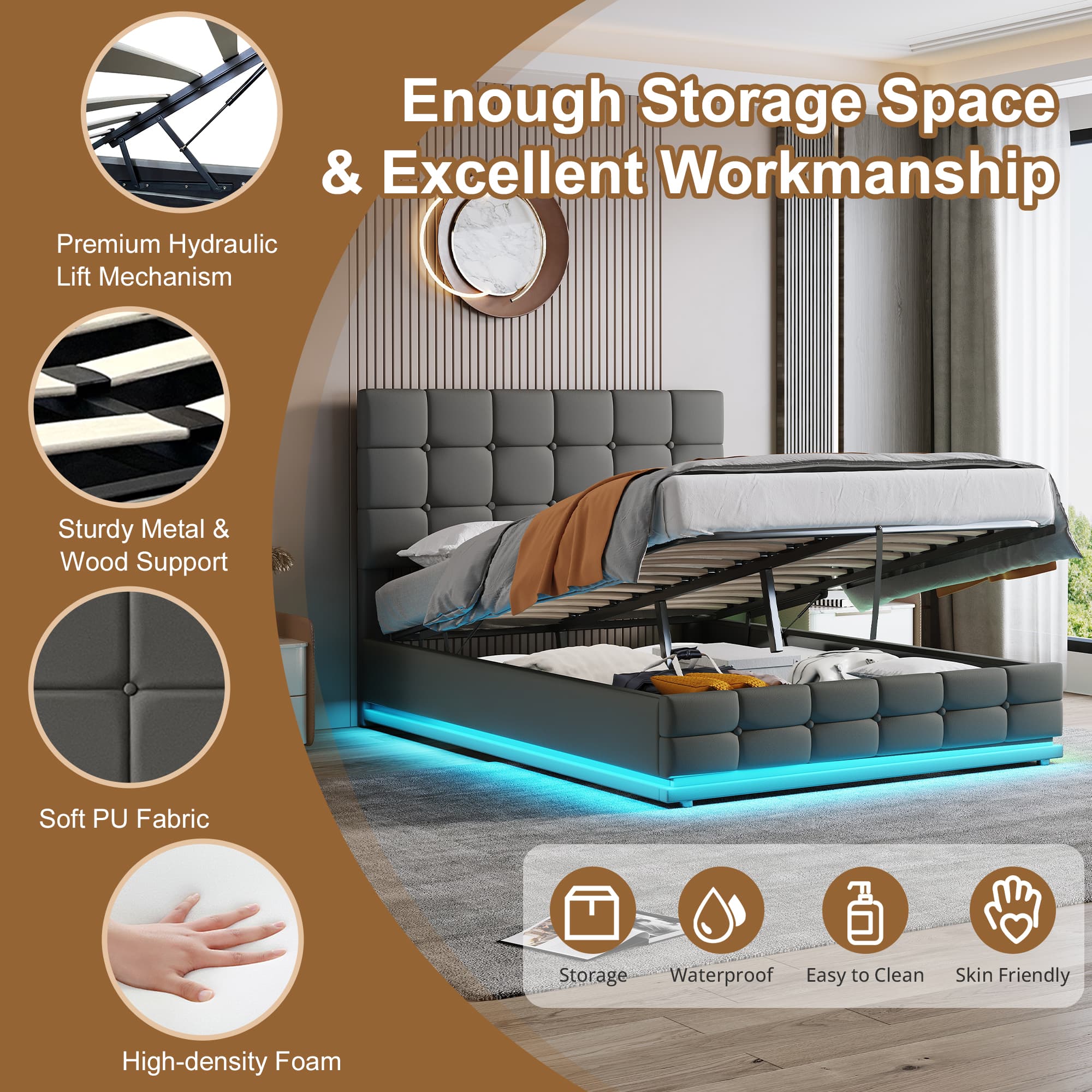 Transform Your Bedroom with this Grey LED Ottoman Bed - image 3