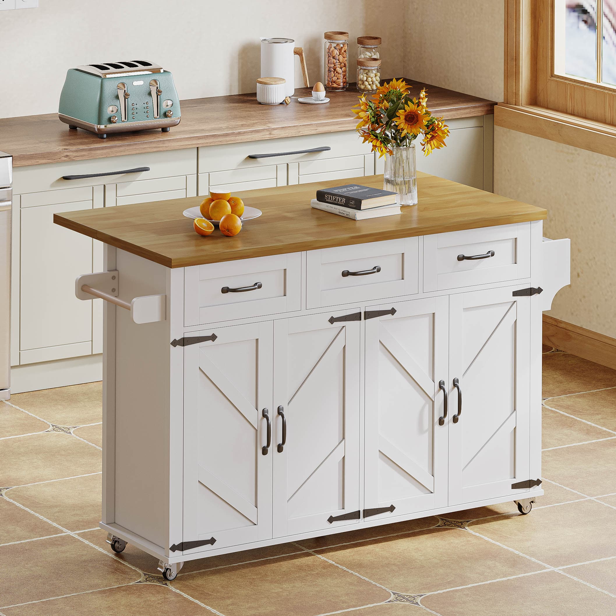 Transform Your Kitchen with this Premium Rolling Island - White Natural