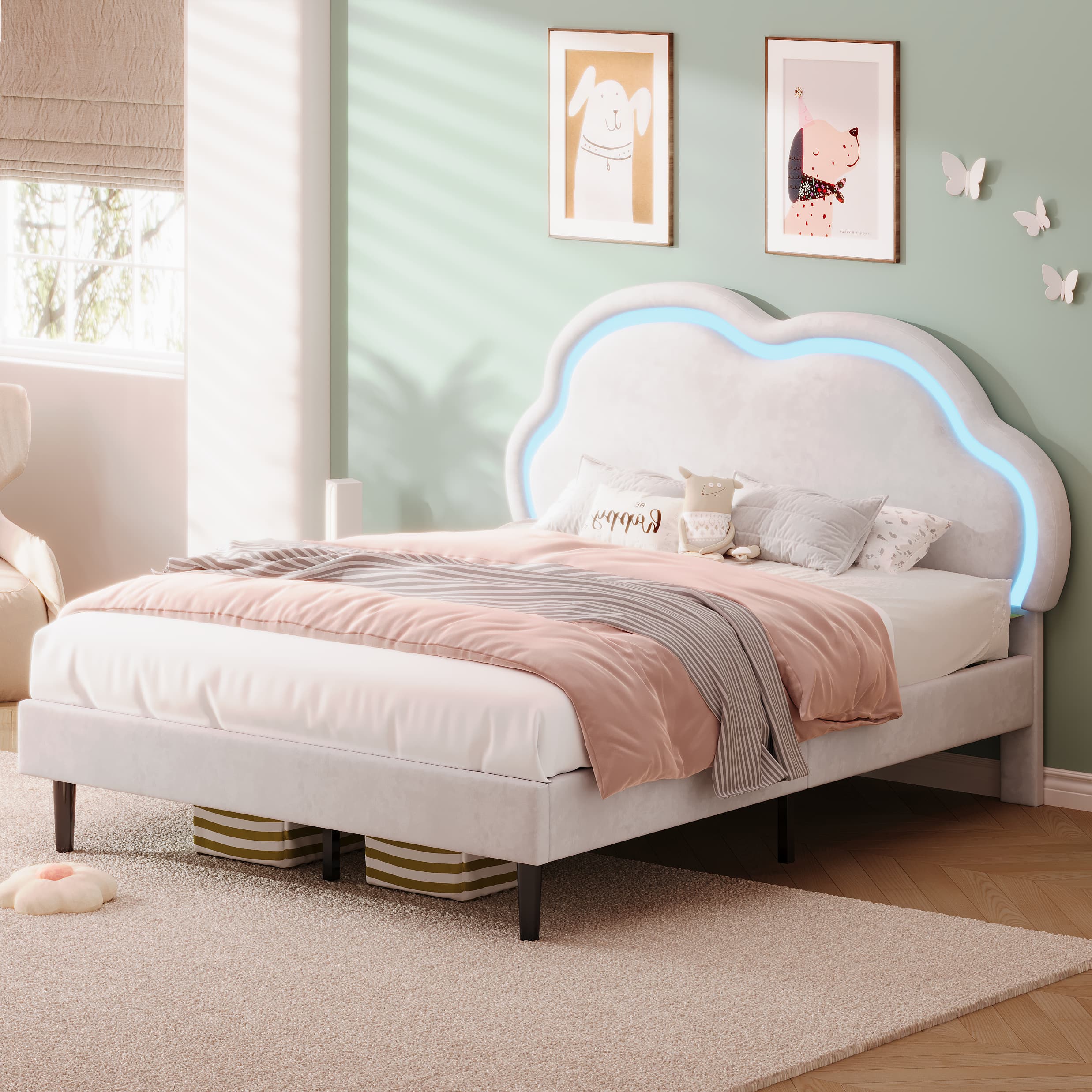 Transform Your Bedroom with the LED Cloud Velvet Double Bed - image 2