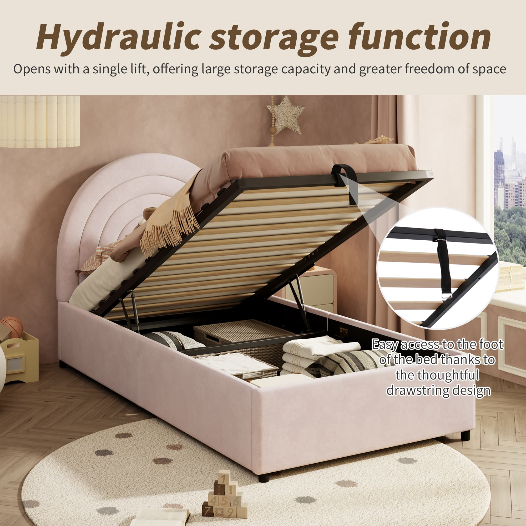 Transform Their Room: Pink Velvet Single Ottoman Bed - image 1
