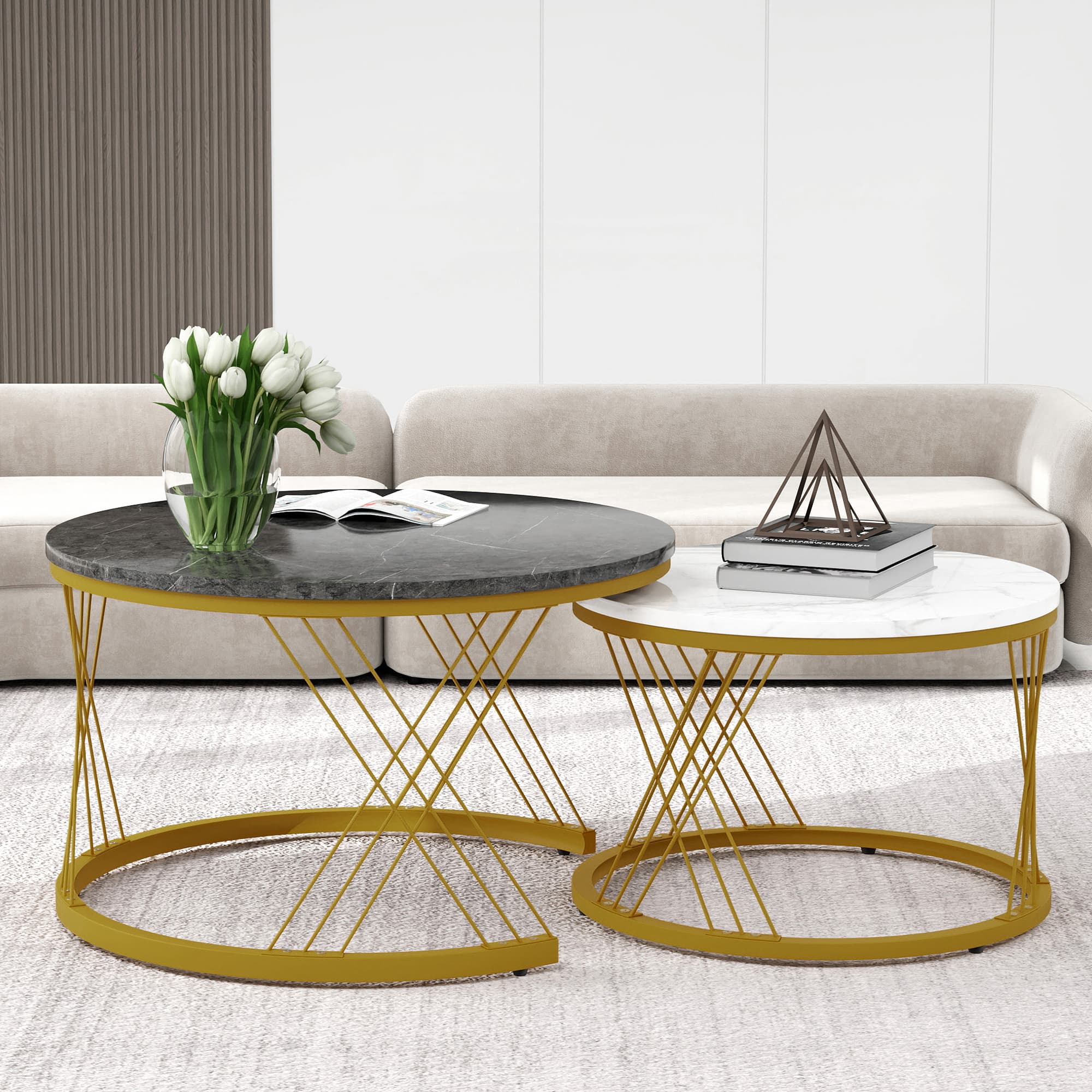 Transform Your Lounge with this Marble Effect Nesting Set - White Black