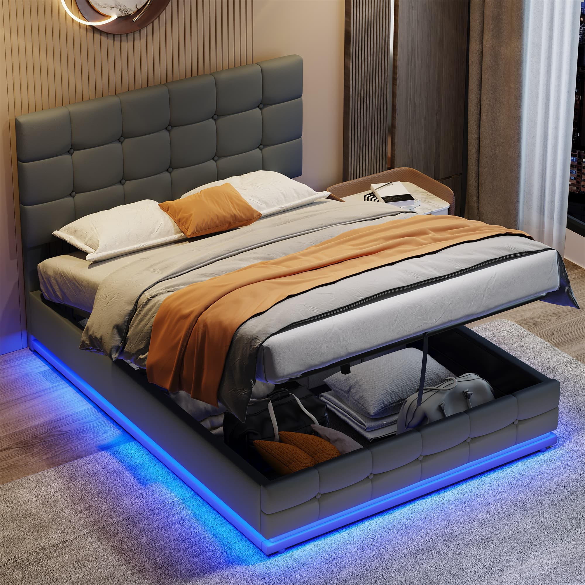 Transform Your Bedroom with this Grey LED Ottoman Bed - image 1