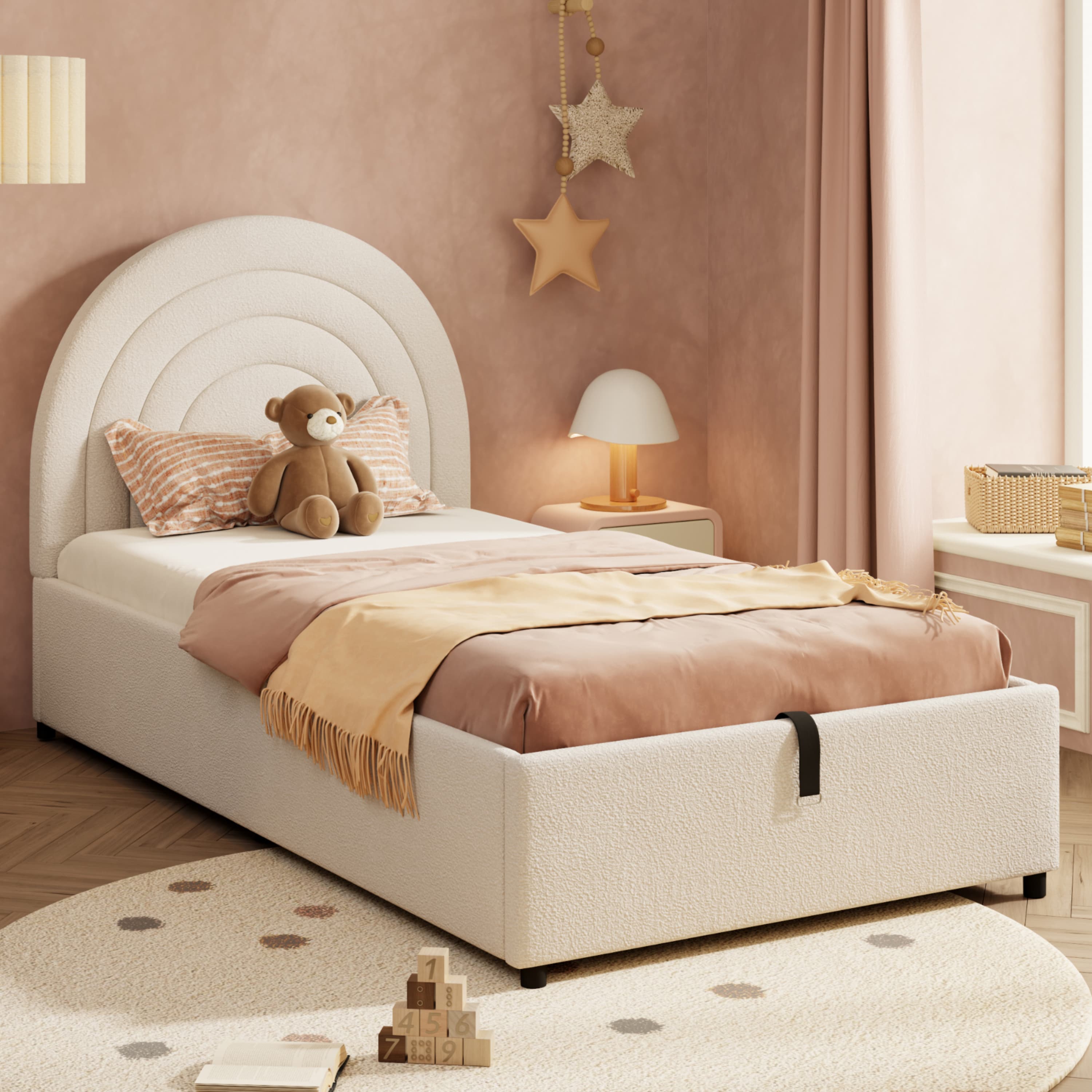 Transform Your Space with this Beige Boucle Single Ottoman Bed - image 5