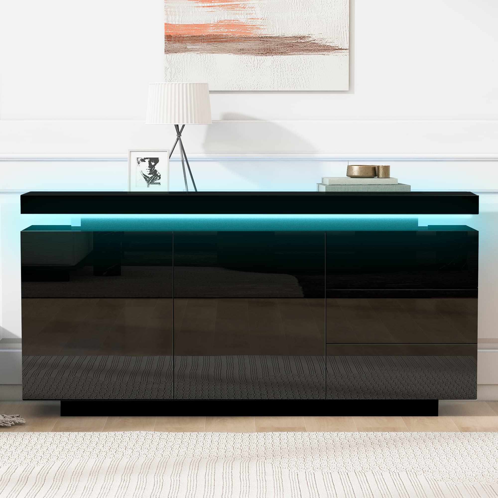 Modern Black High Gloss Sideboard with Ambient LED Lighting - image 1