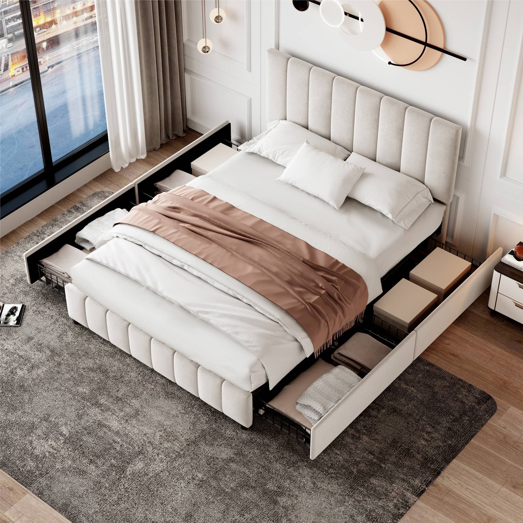 Transform Your Bedroom With This Beige Velvet Storage Bed - image 5