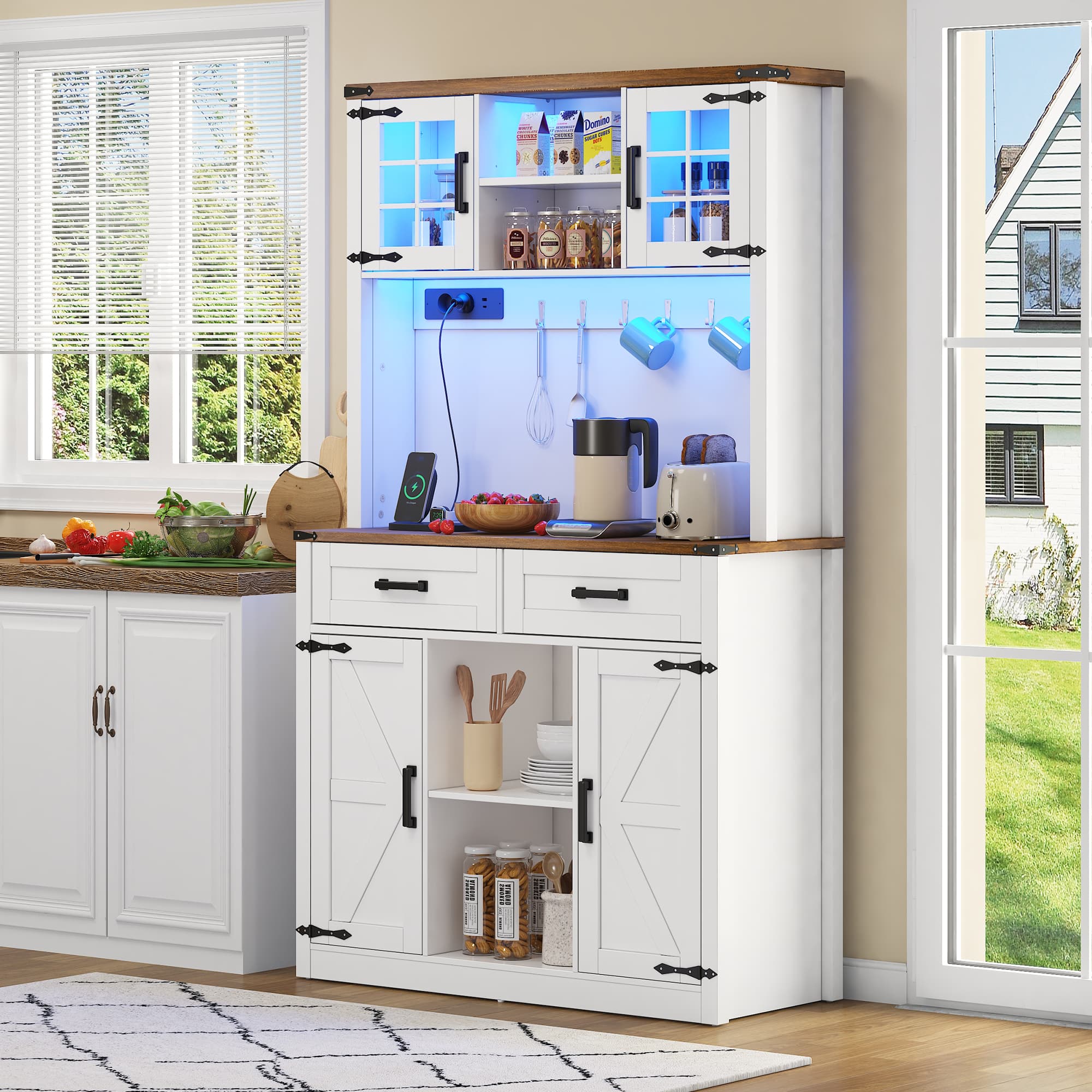 Transform Your Kitchen with this Rustic White LED Bar Cabinet - Brown White