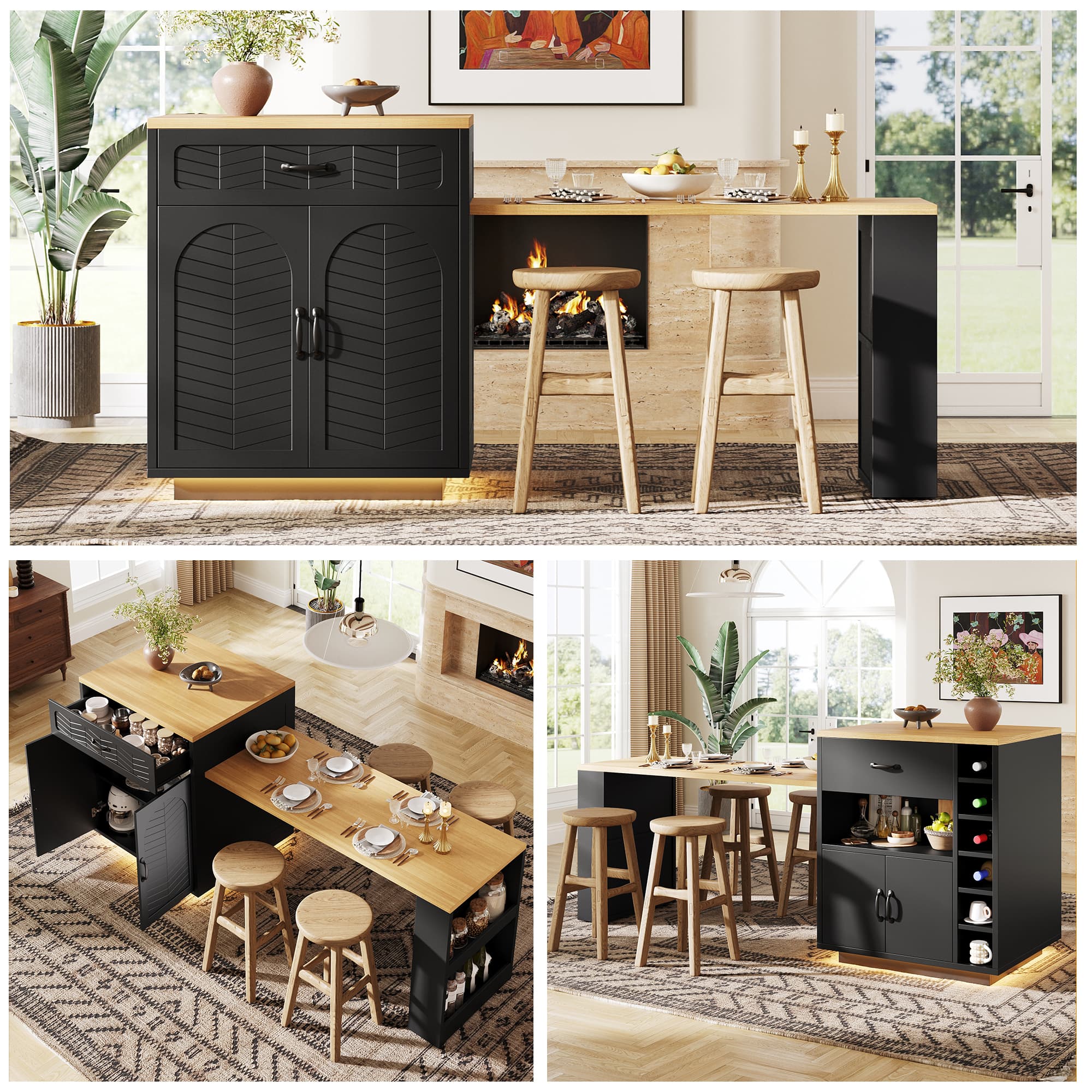 Transform Your Space with this Extendable Kitchen Island - Black
