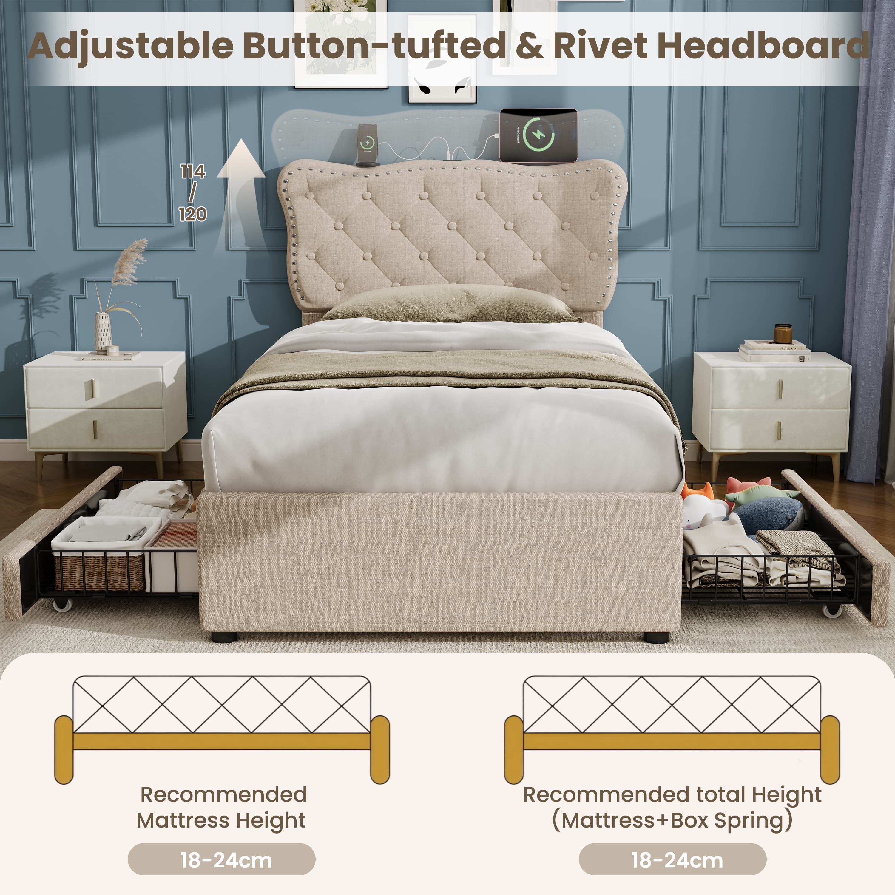 Transform Your Space with this Smart 3ft Upholstered Bed - image 3