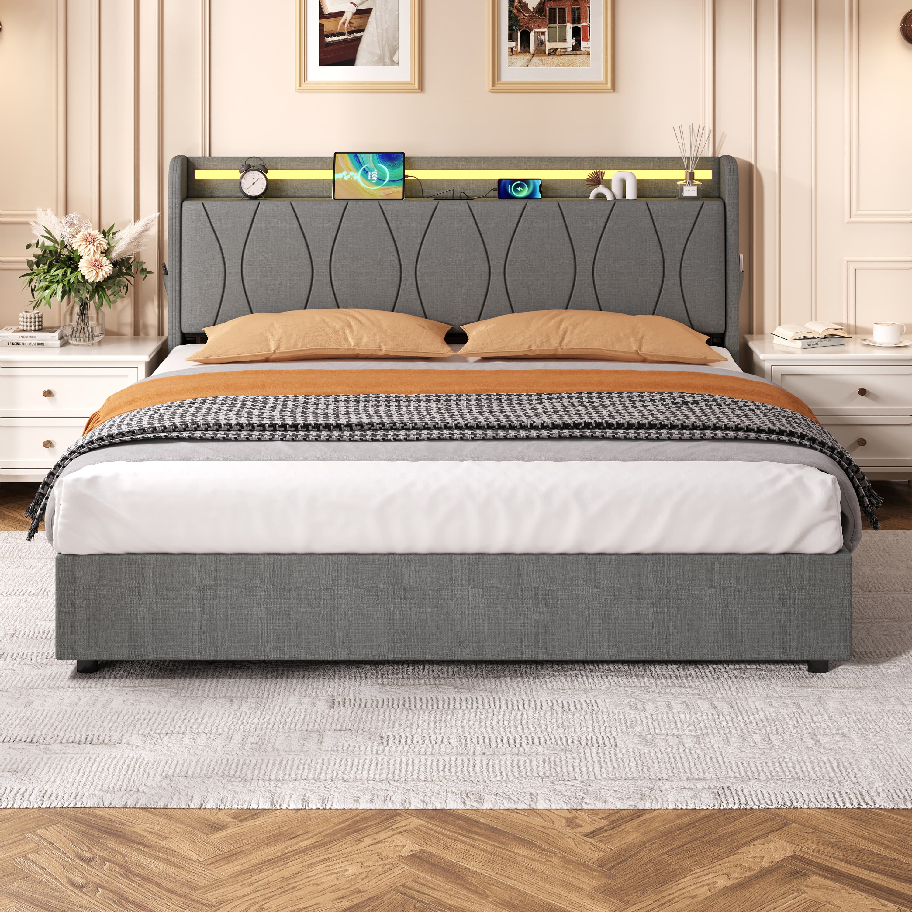 Transform Your Bedroom with this Grey Linen LED Ottoman Bed - image 5