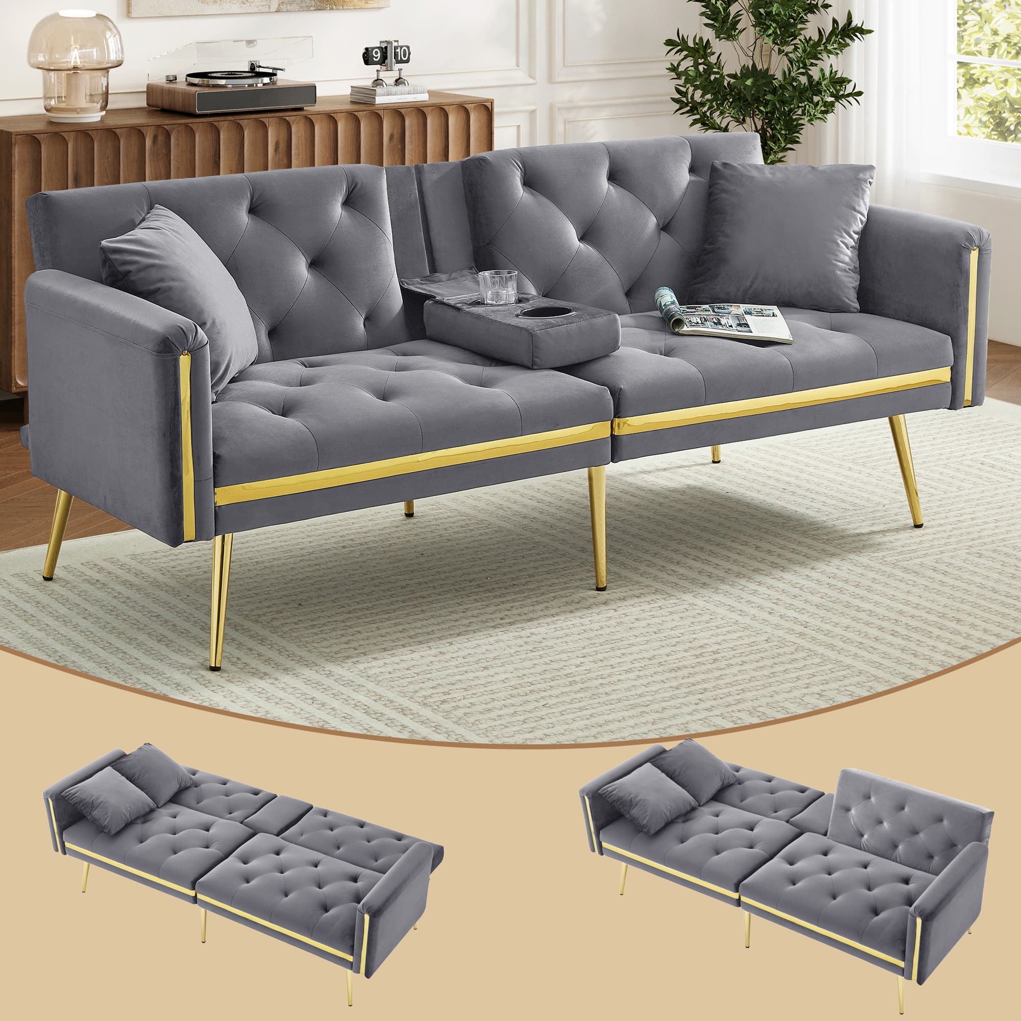 Effortless Comfort: Grey Velvet Two-Seater Sofa Bed - image 2