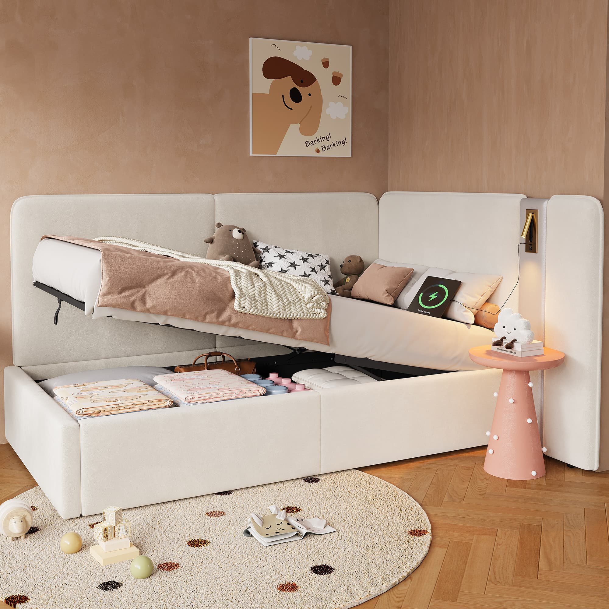 Transform Your Room with this Beige Velvet Storage Daybed - image 5