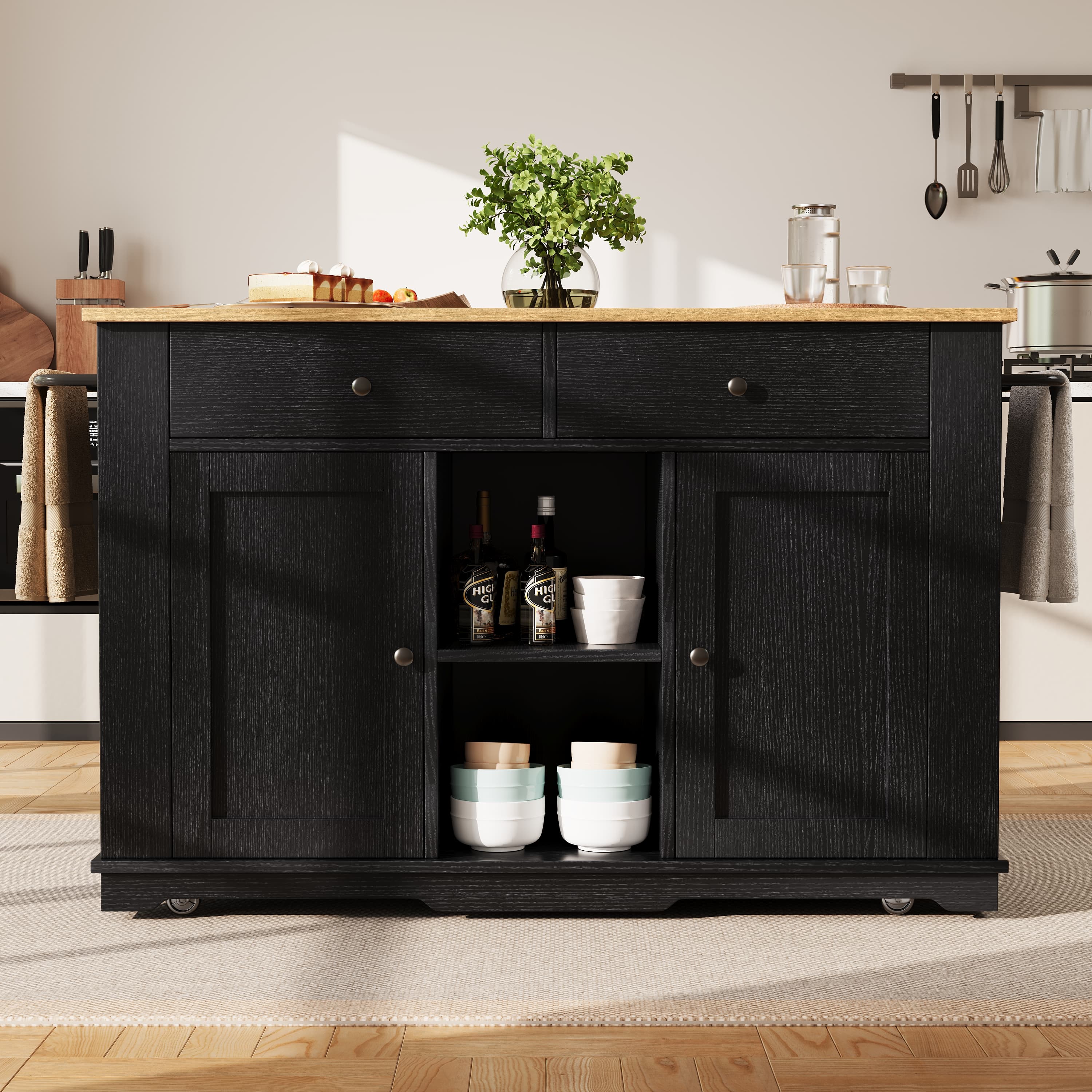 Versatile Black Kitchen Island Trolley with Built-In Power - image 4
