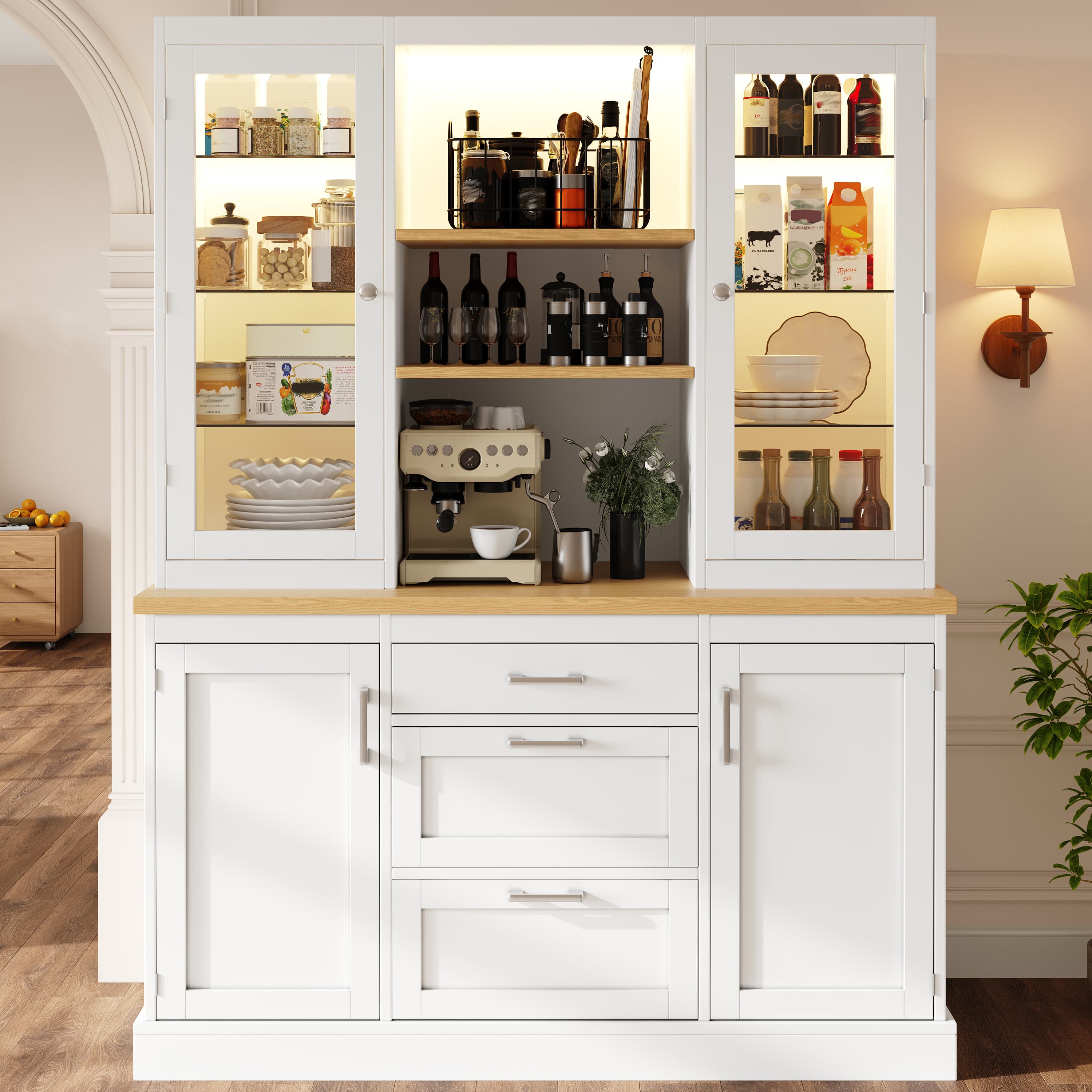 Modern White Kitchen Pantry Cabinet with Smart LED Lighting - image 5