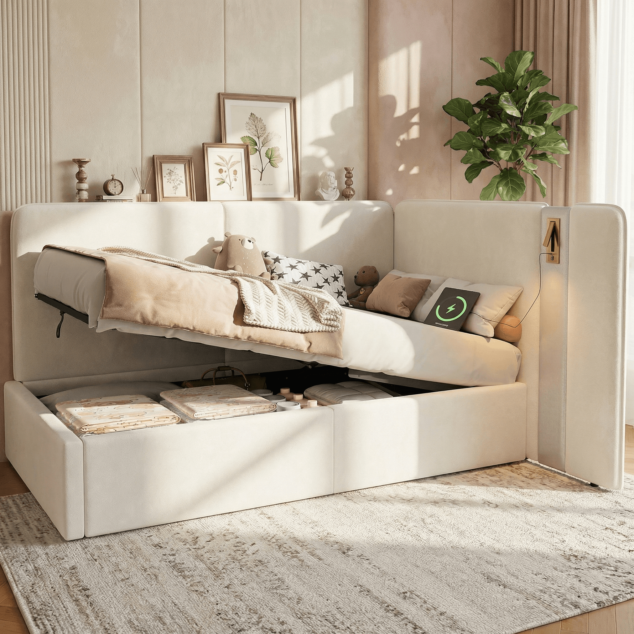 Transform Your Room with this Beige Velvet Storage Daybed - Beige