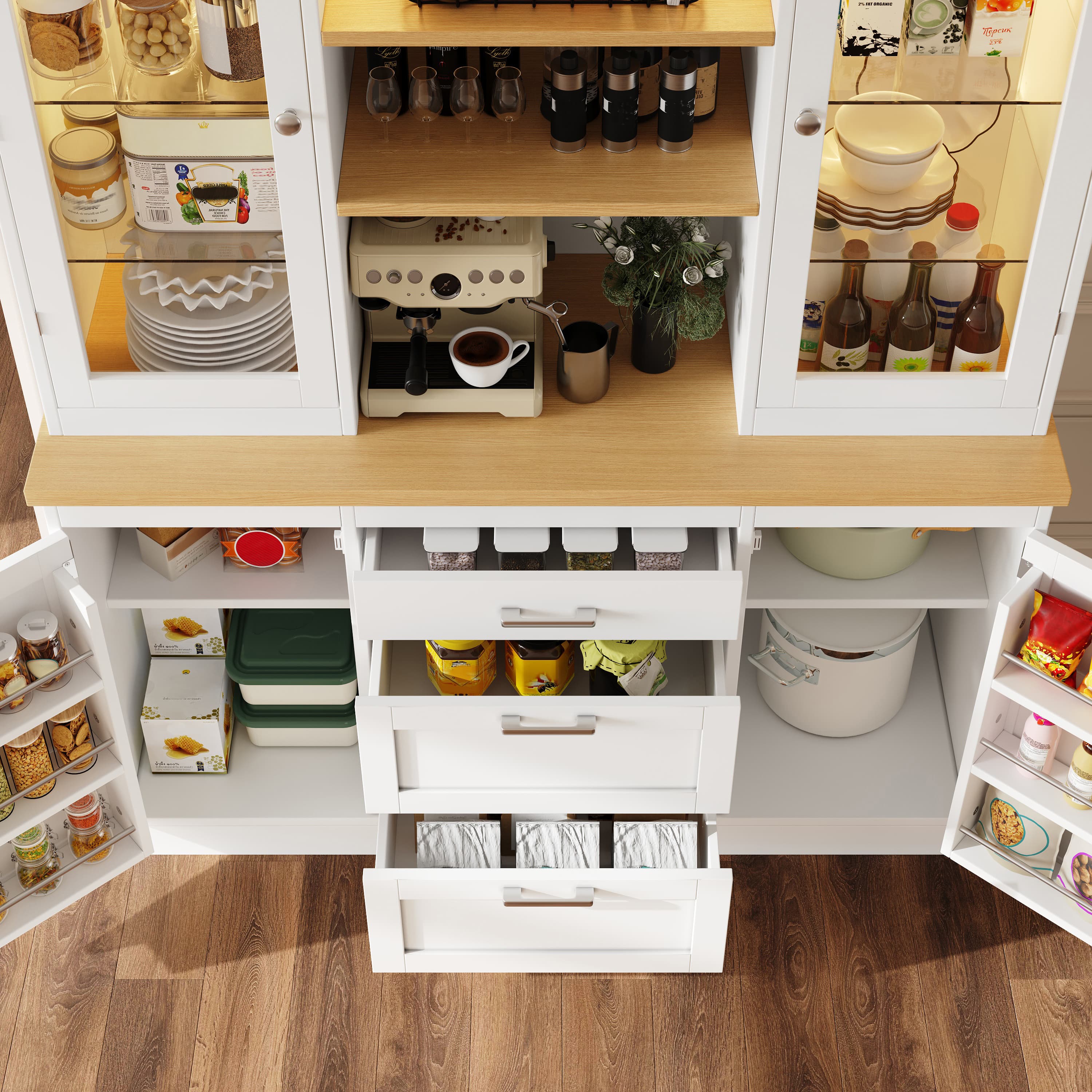 Modern White Kitchen Pantry Cabinet with Smart LED Lighting - image 2