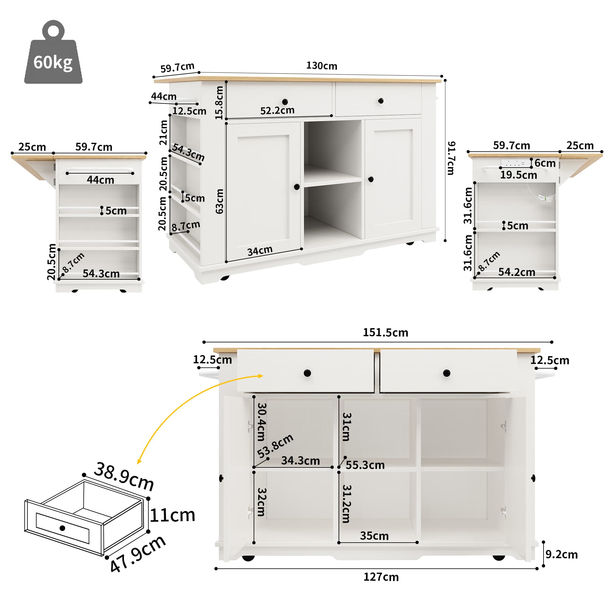 Transform Your Space with this White Kitchen Island & Power Strip - image 2