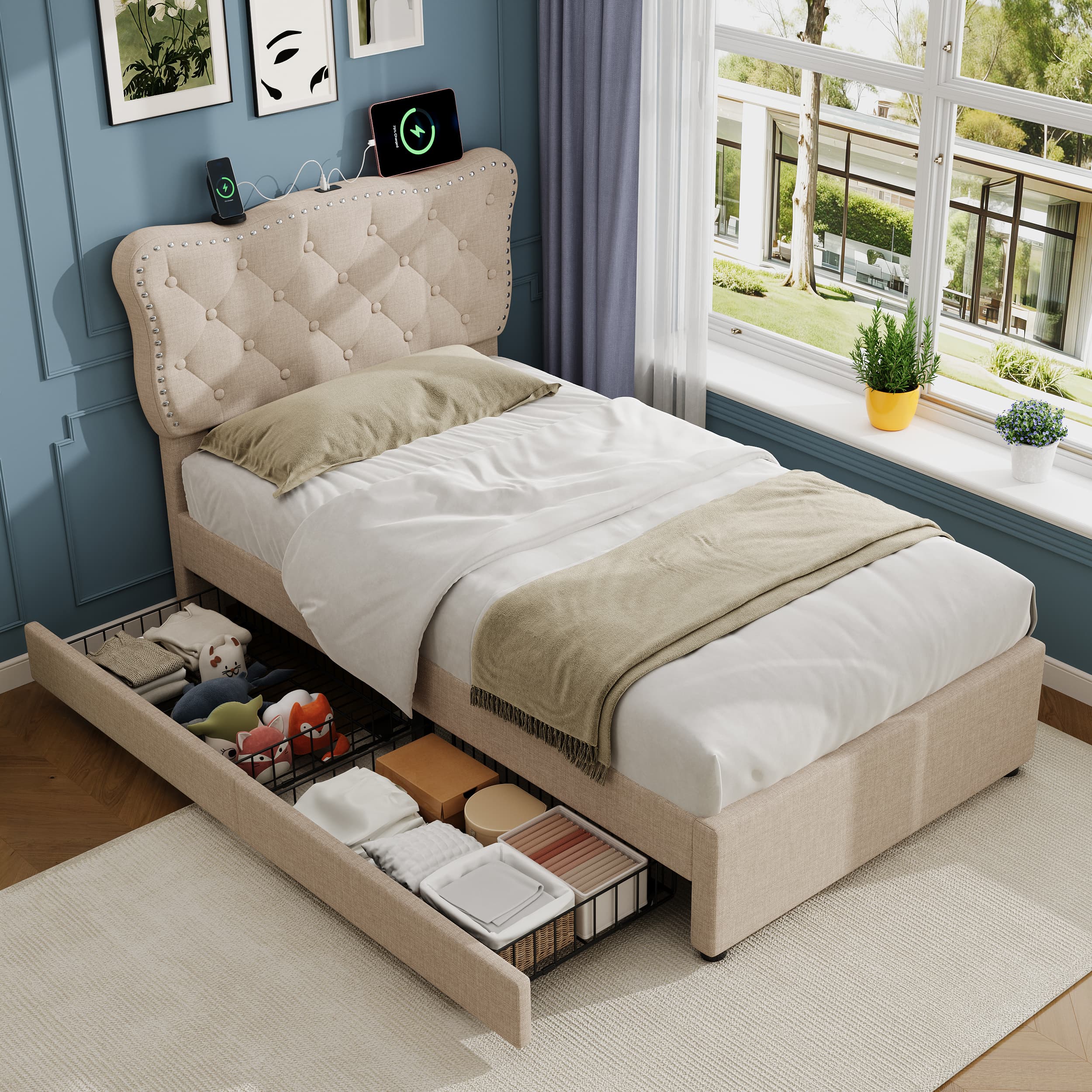 Transform Your Space with this Smart 3ft Upholstered Bed - Beige