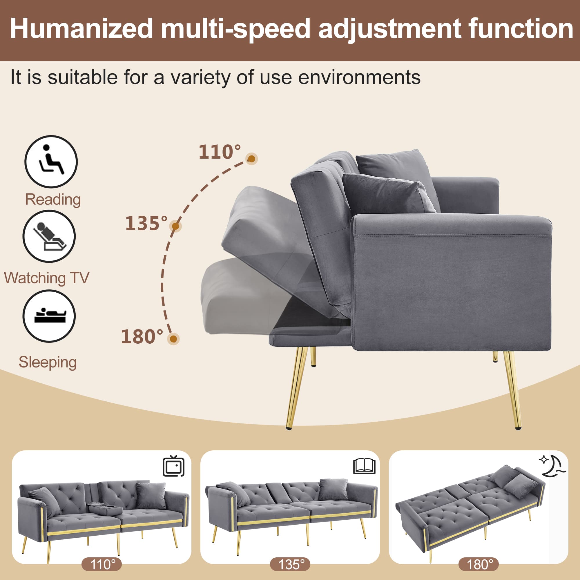 Effortless Comfort: Grey Velvet Two-Seater Sofa Bed - image 3