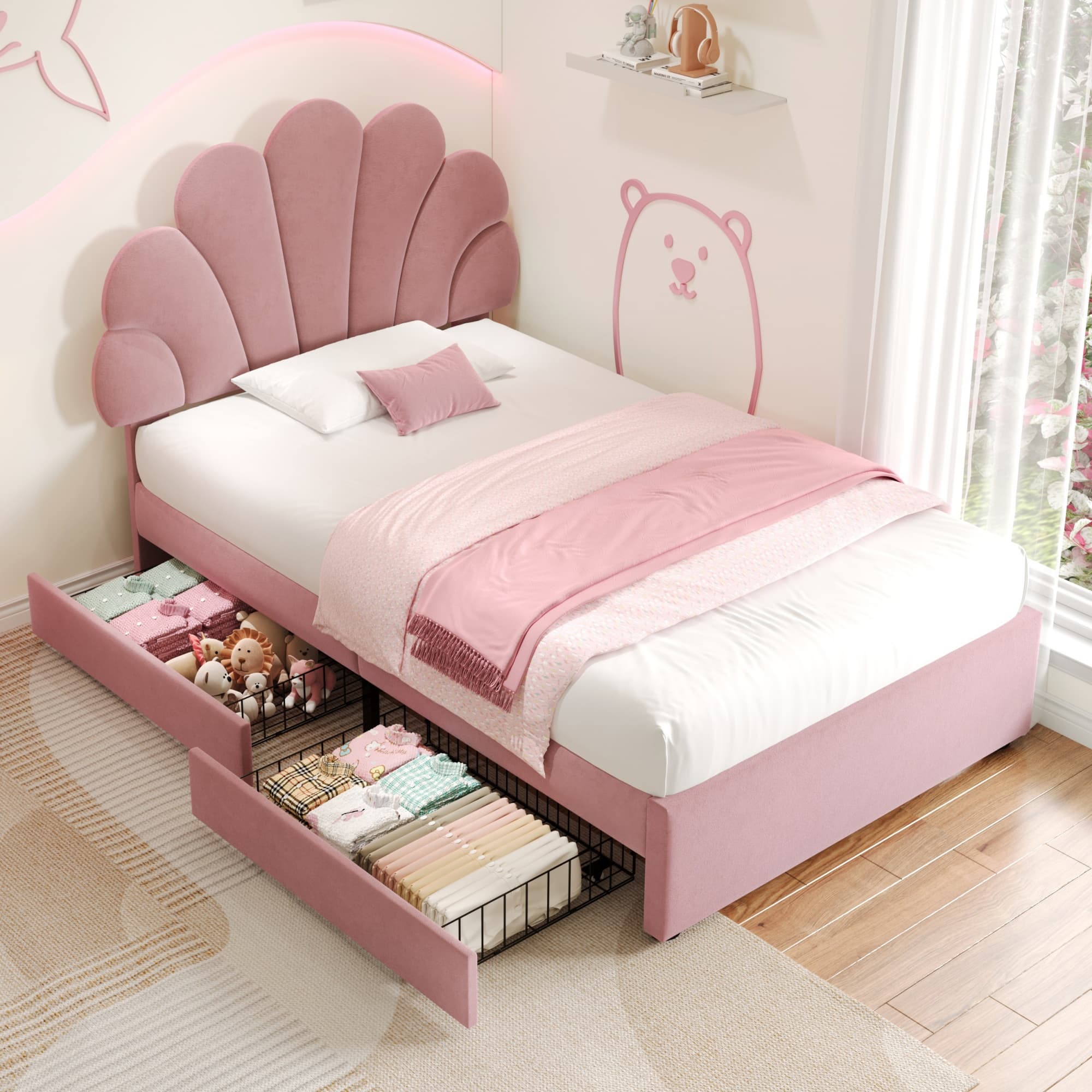 Transform Your Space with the Pink Velvet Petal Storage Bed - image 4