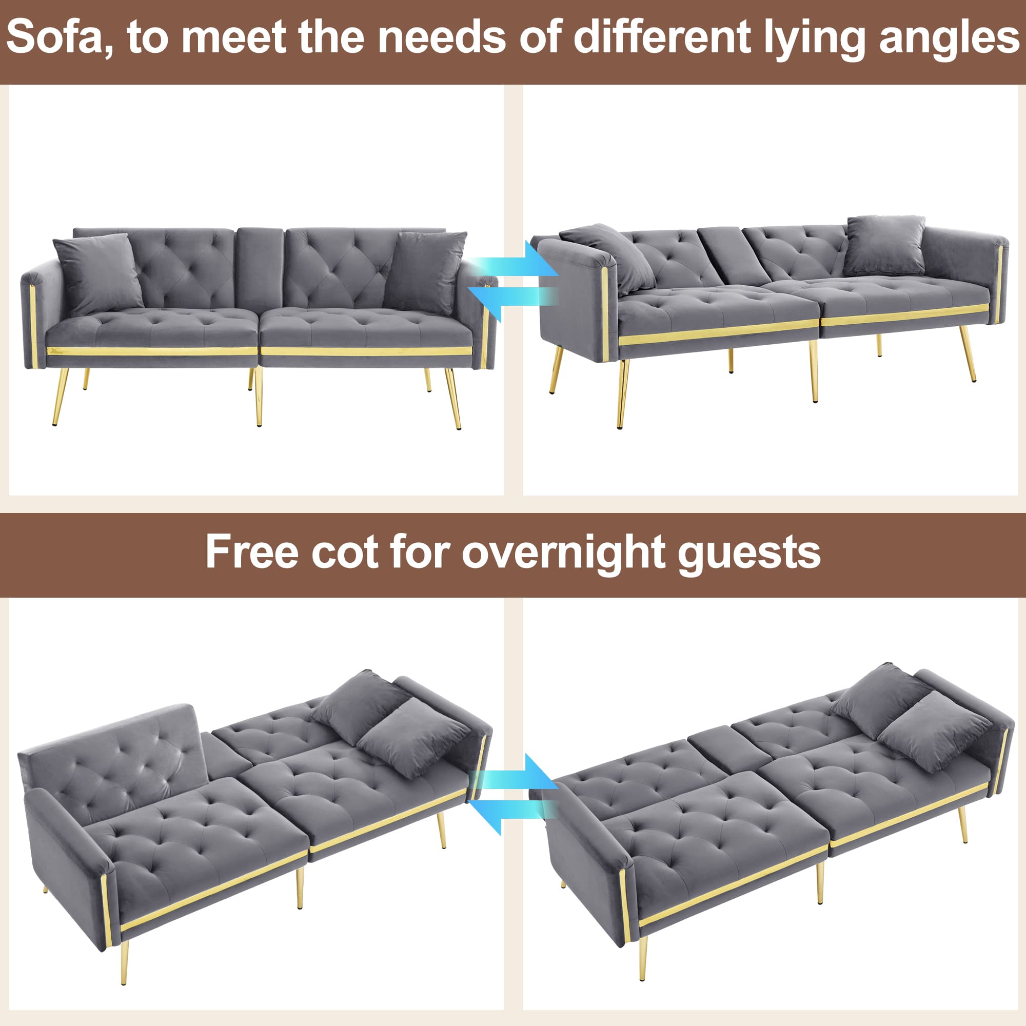 Effortless Comfort: Grey Velvet Two-Seater Sofa Bed - image 1