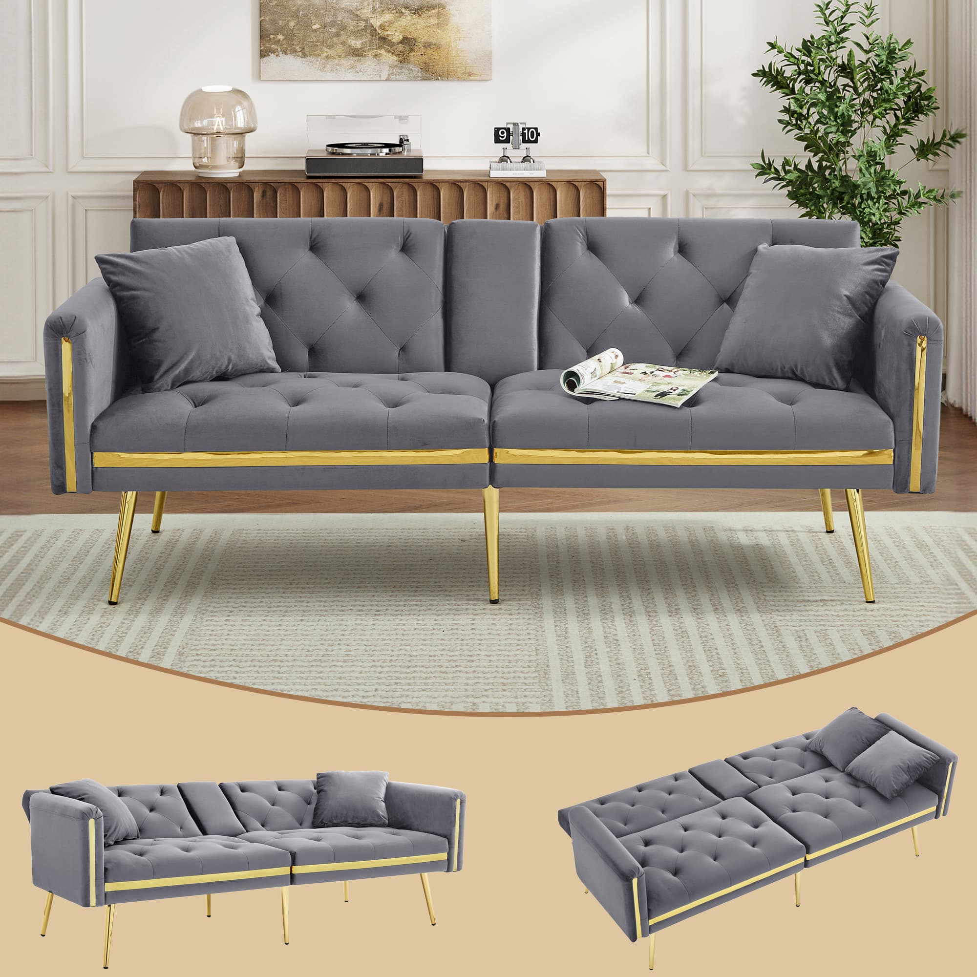 Effortless Comfort: Grey Velvet Two-Seater Sofa Bed