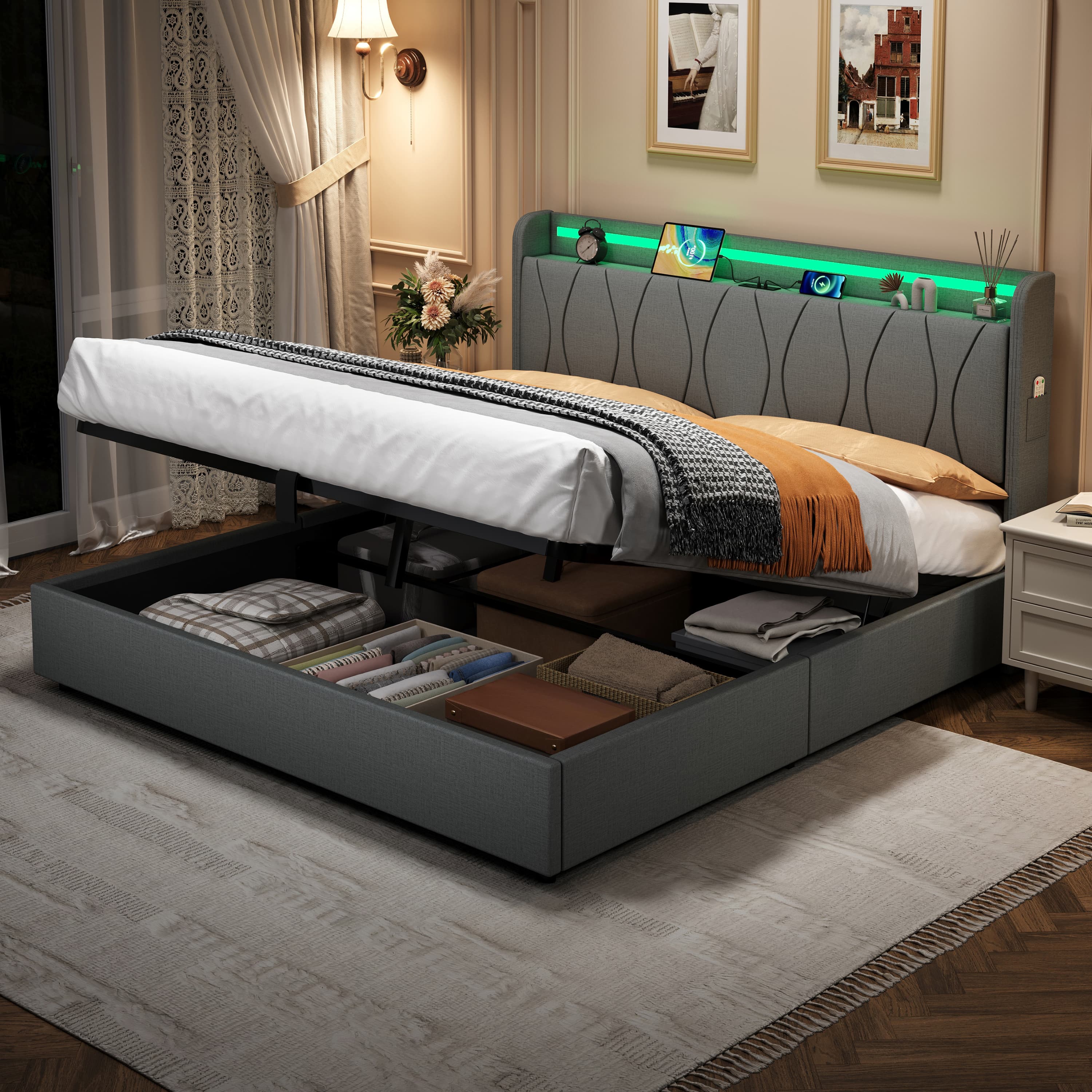 Transform Your Bedroom with this Grey Linen LED Ottoman Bed - image 4