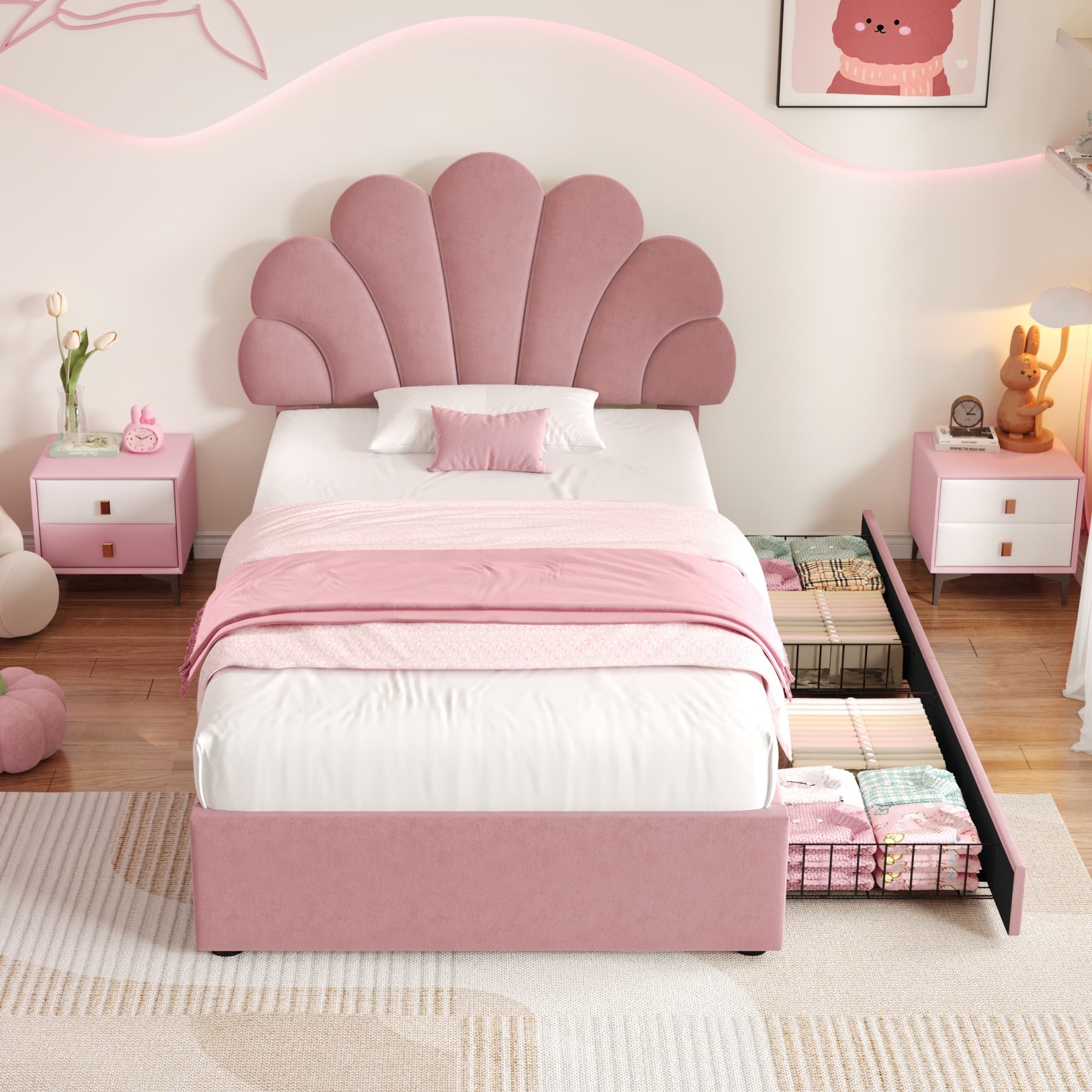 Transform Your Space with the Pink Velvet Petal Storage Bed - image 2