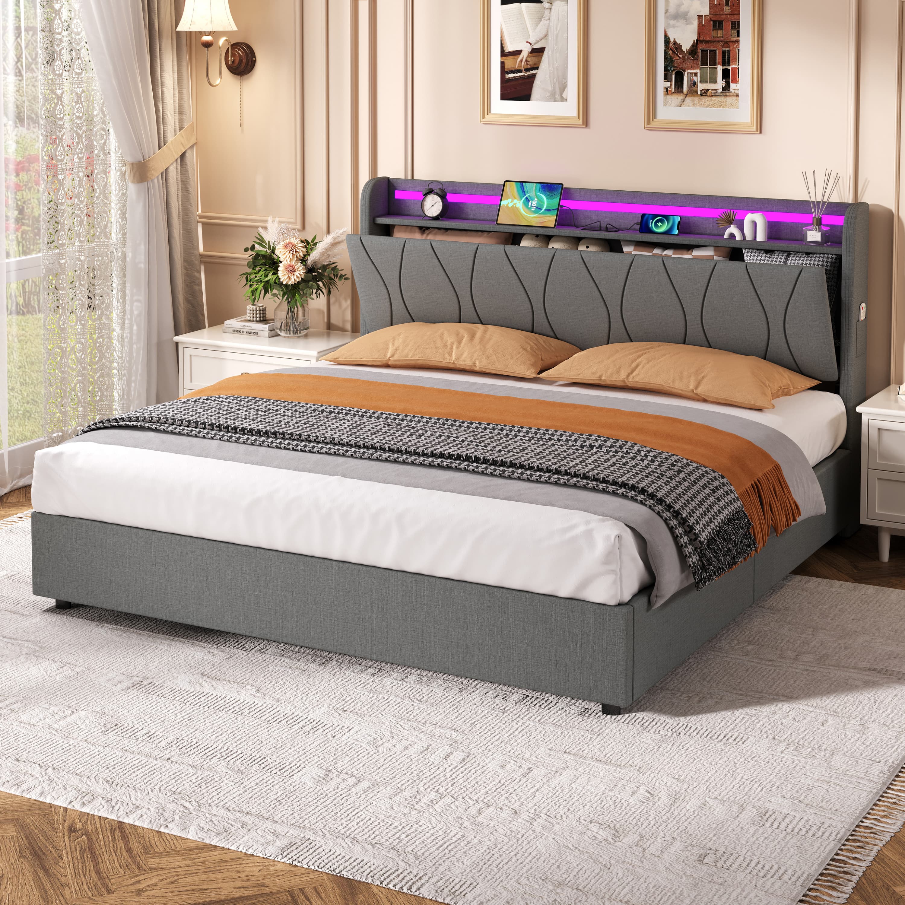 Transform Your Bedroom with this Grey Linen LED Ottoman Bed - image 3