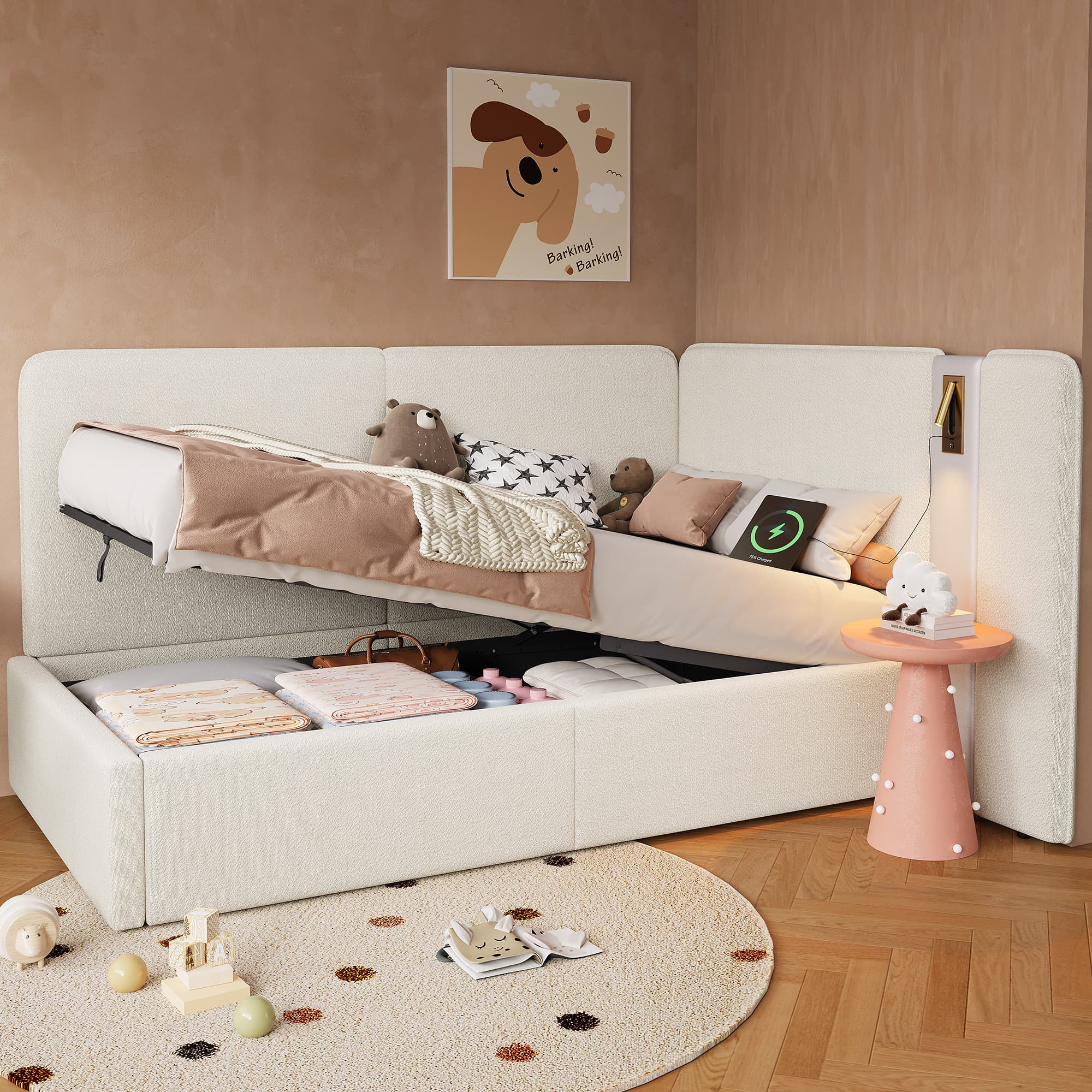 Transform Your Space with this Bouclé Storage Daybed - Beige