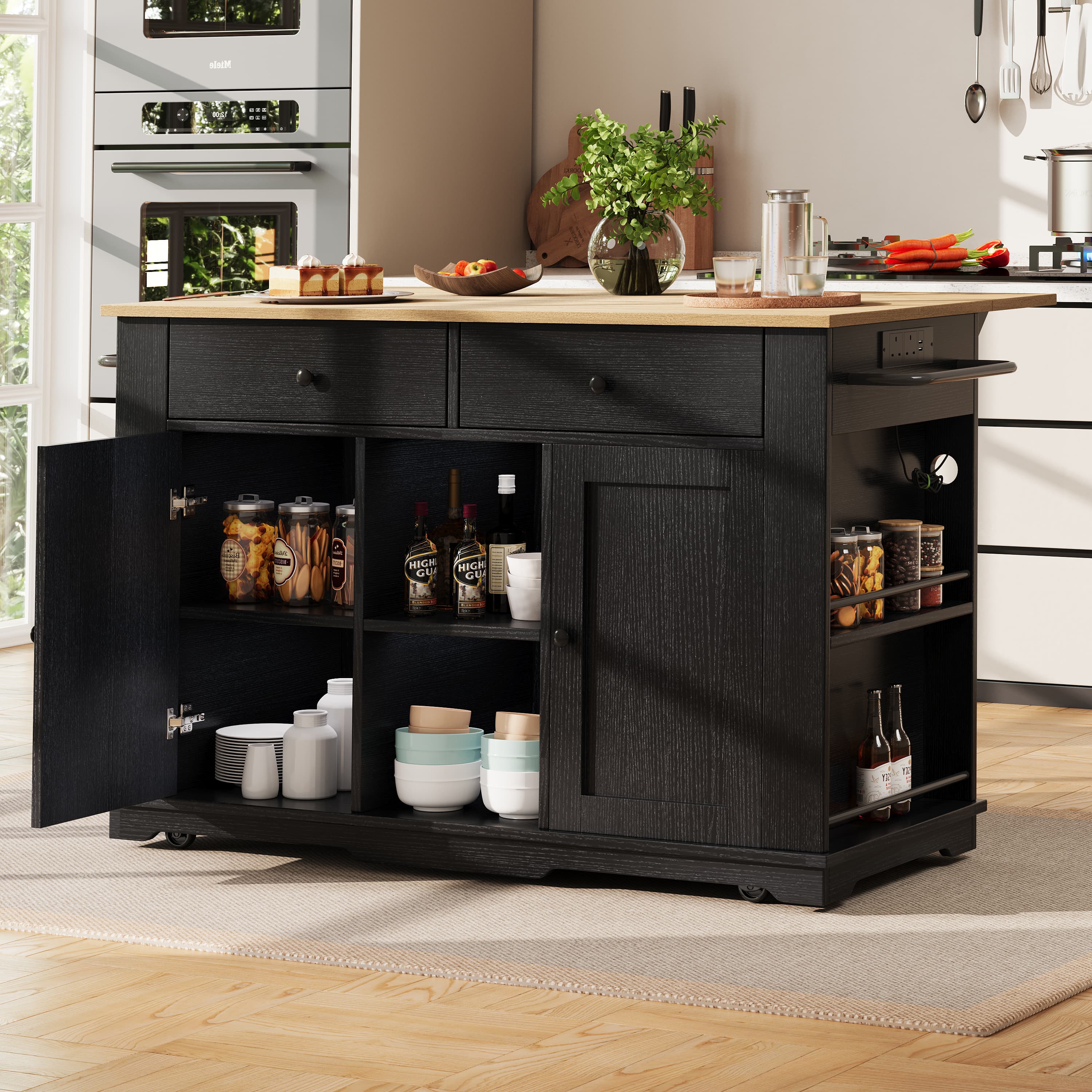 Versatile Black Kitchen Island Trolley with Built-In Power - image 5