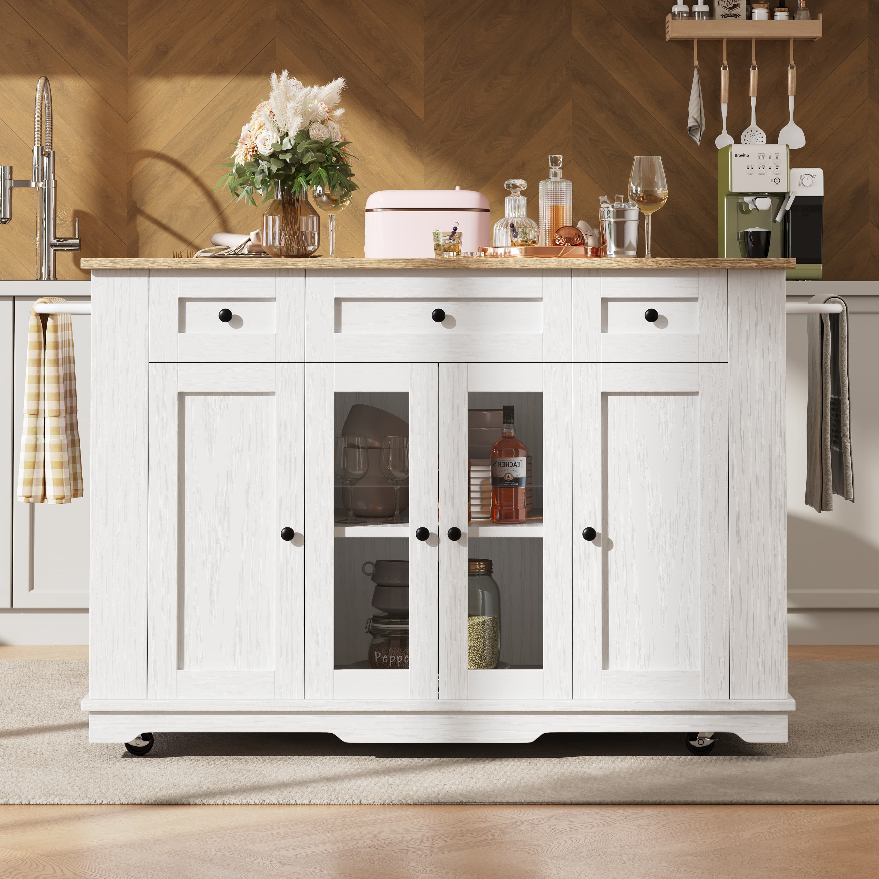 Premium White Kitchen Island with Foldable Dining Space - image 4