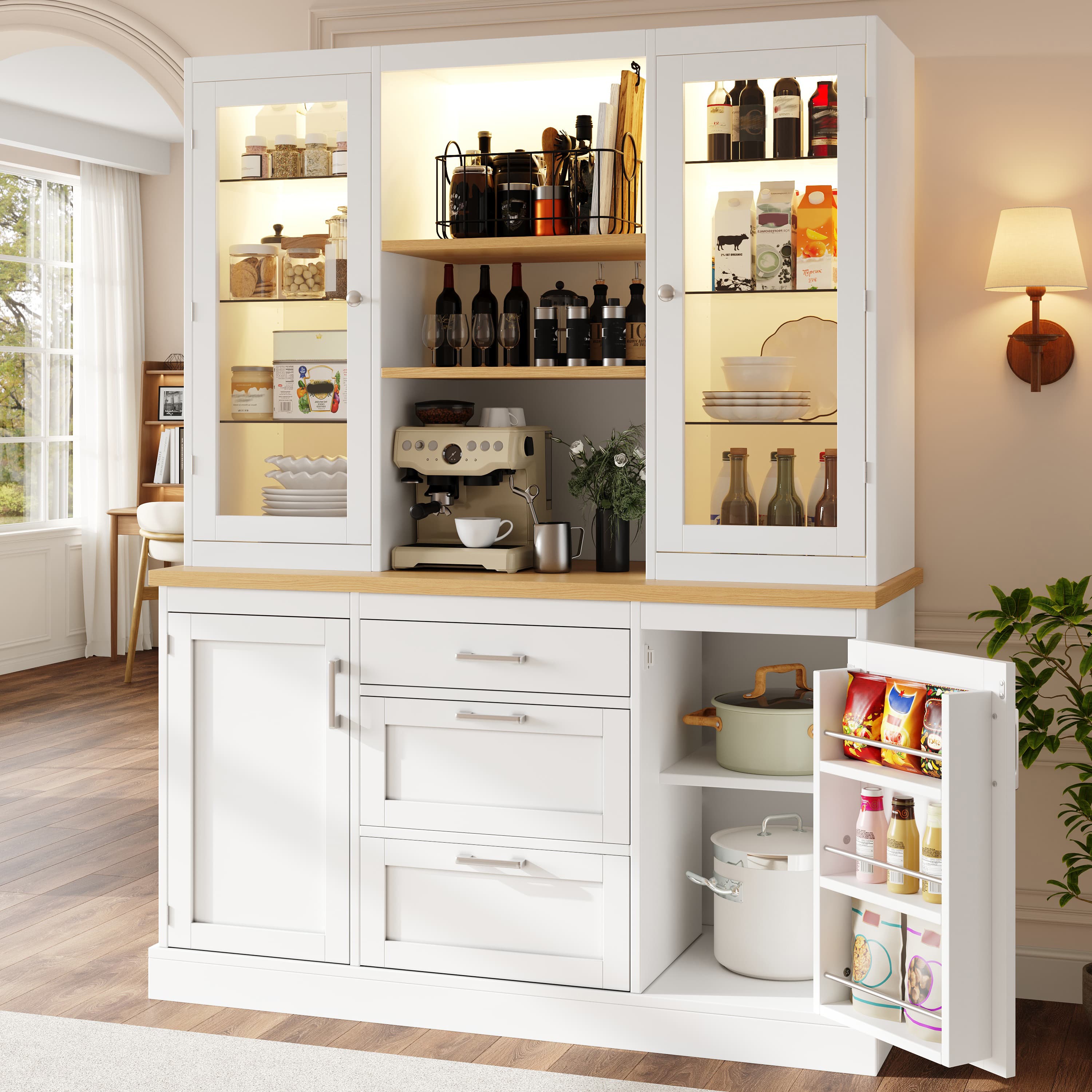 Modern White Kitchen Pantry Cabinet with Smart LED Lighting - image 3