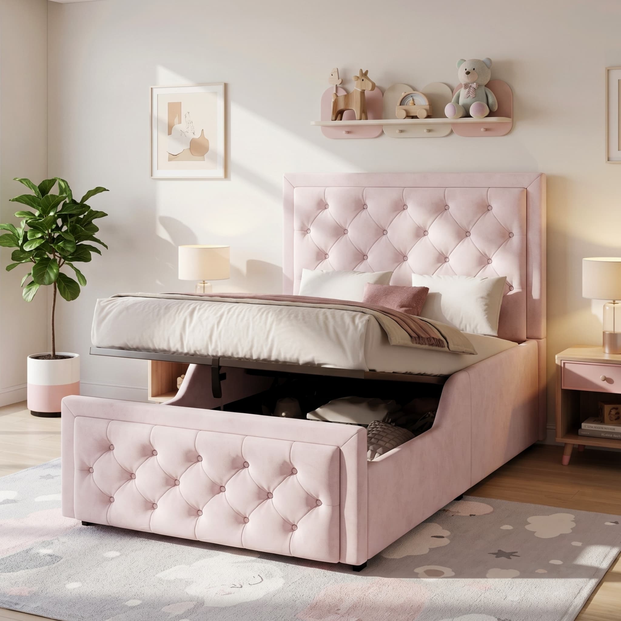 Transform Their Room with this Pink Velvet Storage Bed - image 3