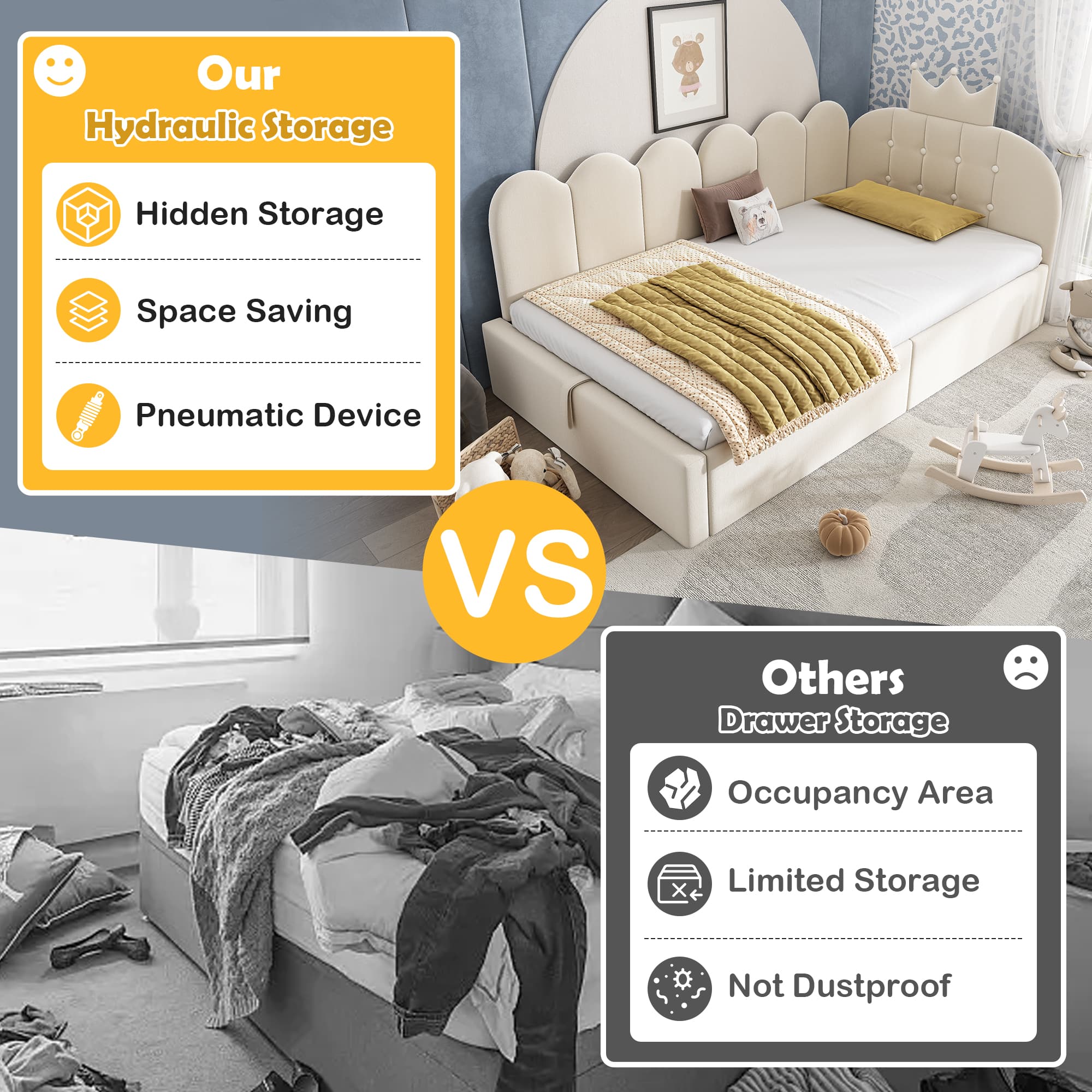 Maximise Space with the Beige Velvet Crown Storage Daybed - image 4