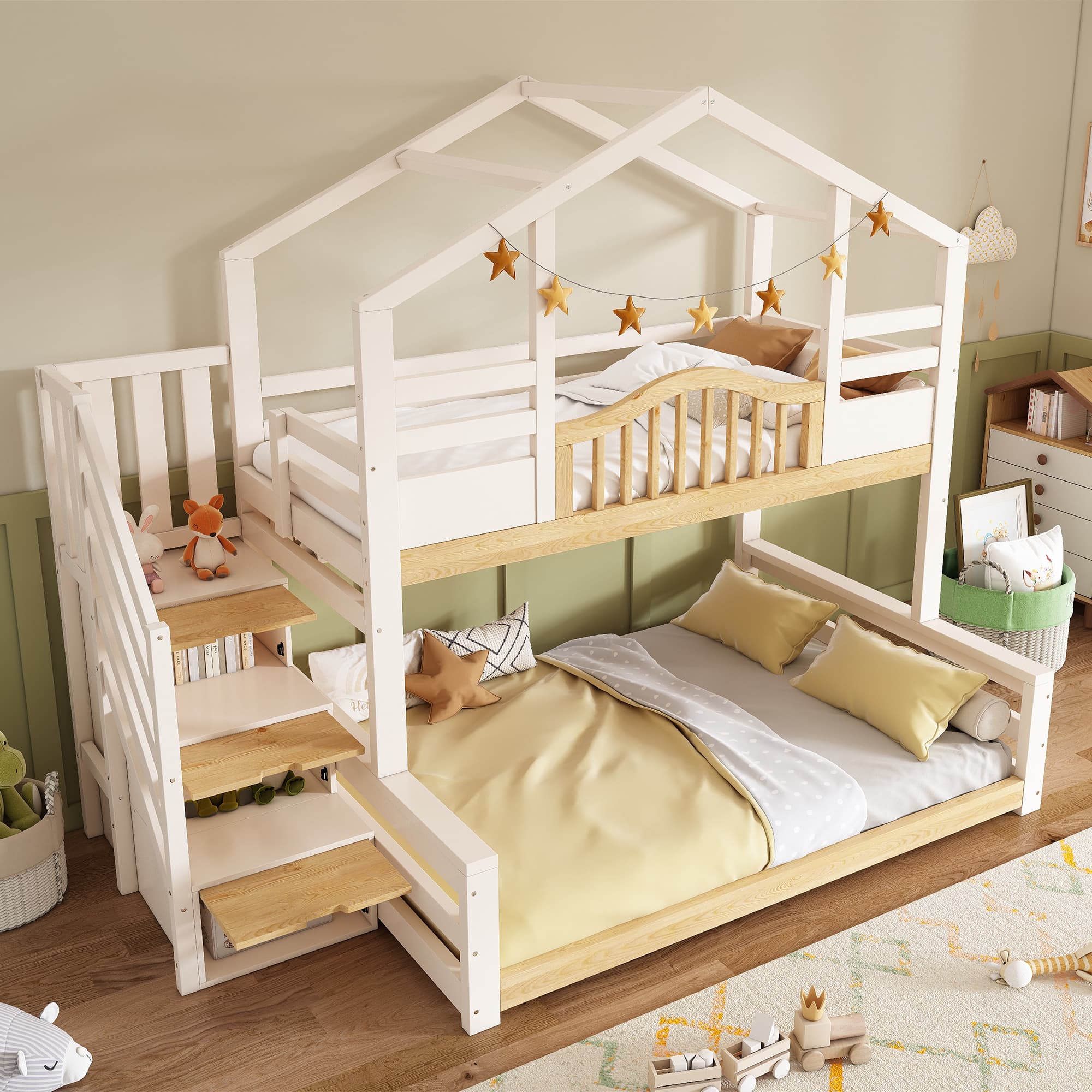 Transform Their Room: House-Shaped Bunk Bed with Storage - White  Natural