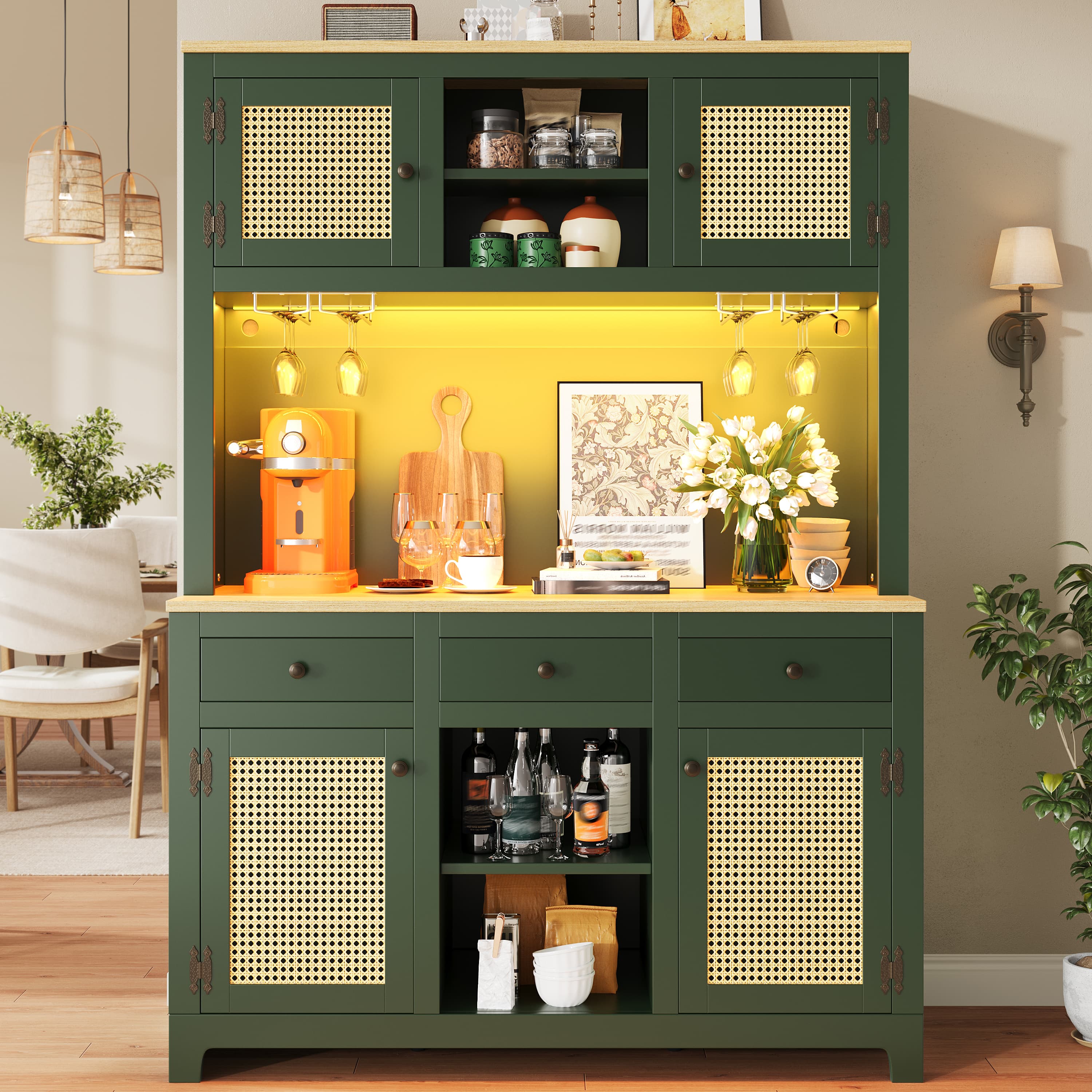 Transform Your Kitchen with this Antique Green LED Cabinet - image 1